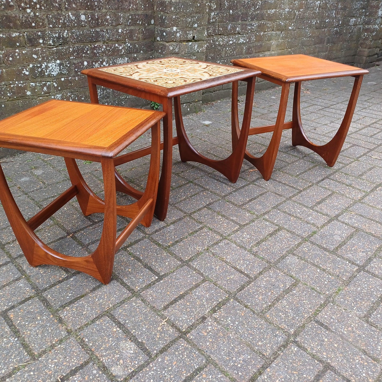Genuine G Plan Vintage Retro Mid-Century Teak Nest of Tables – Side Tables, Coffee Table, Bedside, Plant Stands Tile Top Modular
