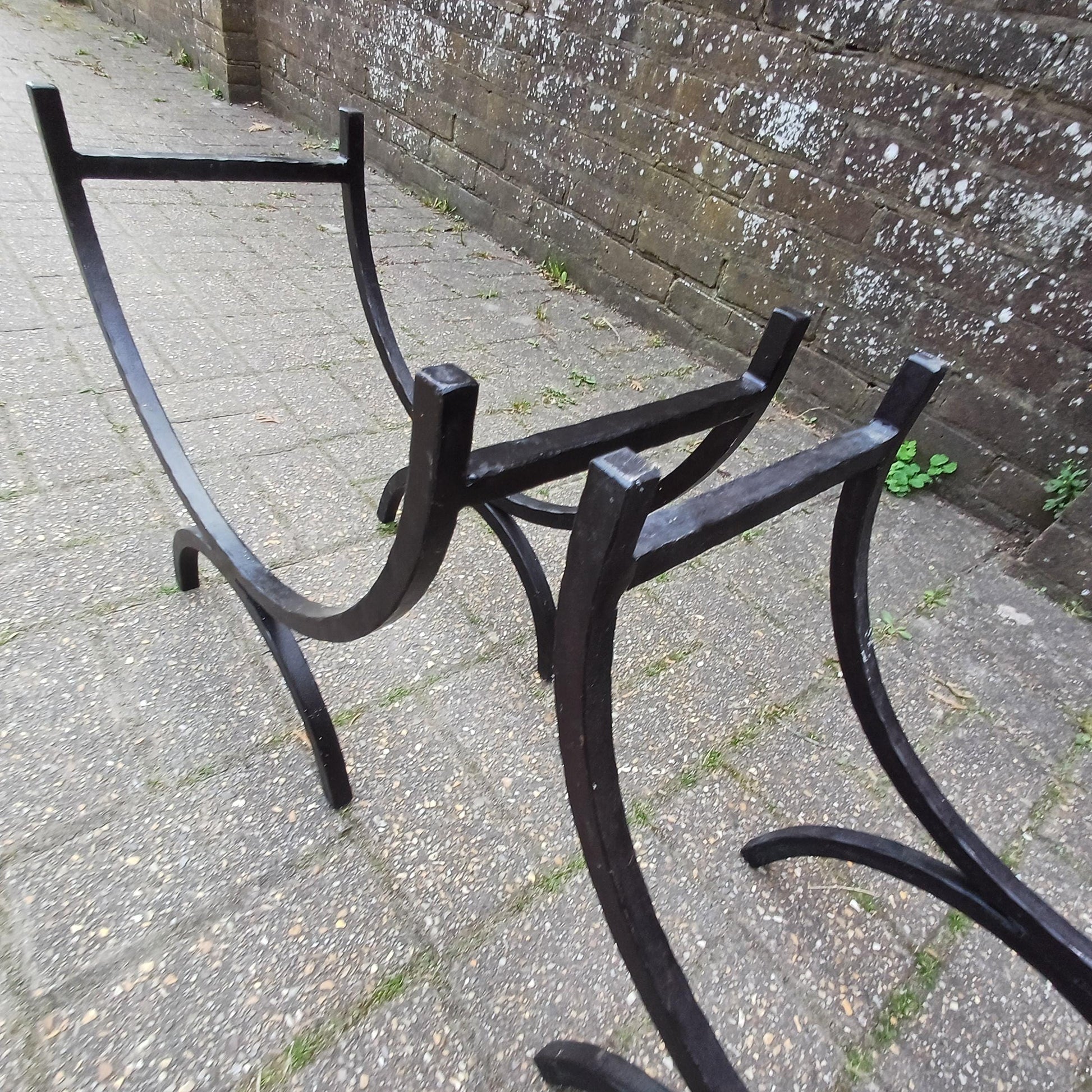 Pair of Vintage Iron Log Holders 1980s 1990s Black Hand Forged Wrought Iron Fireplace Wood Storage Rustic Industrial Style