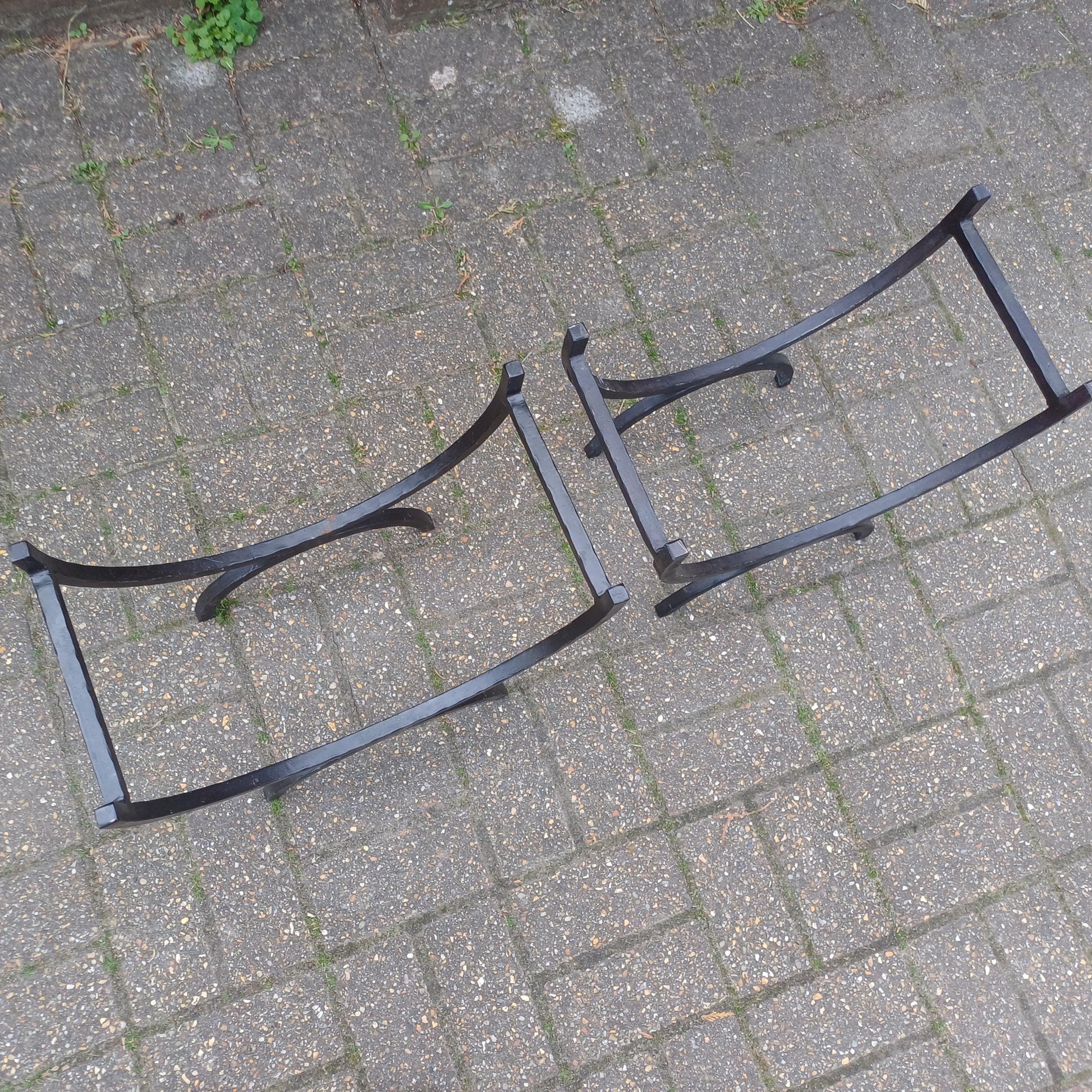 Pair of Vintage Iron Log Holders 1980s 1990s Black Hand Forged Wrought Iron Fireplace Wood Storage Rustic Industrial Style