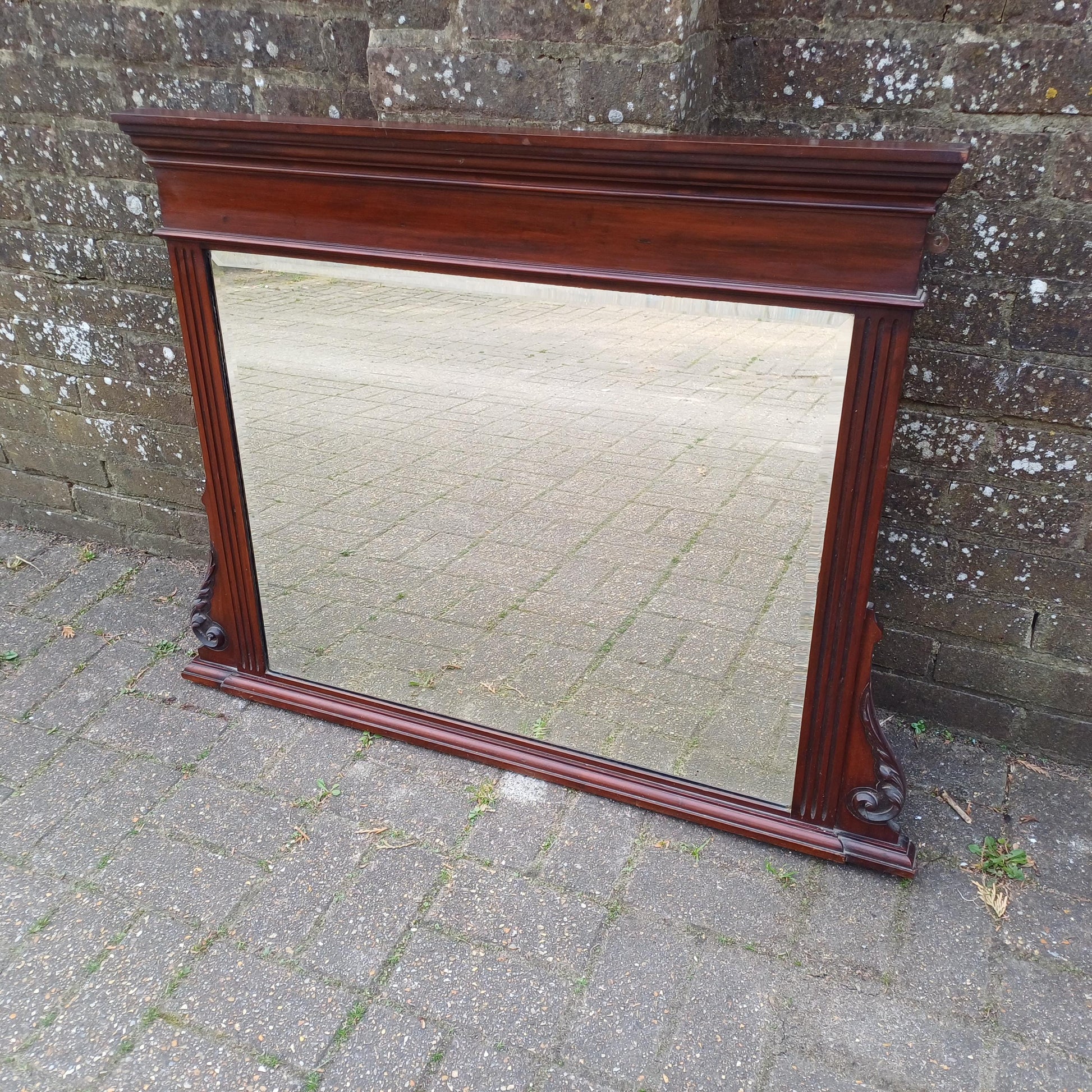 Large Antique Overmantel Mirror Victorian Late 19th Century Bevelled Glass Walnut or Mahogany Fluted Columns Acanthus Carving FREE DELIVERY