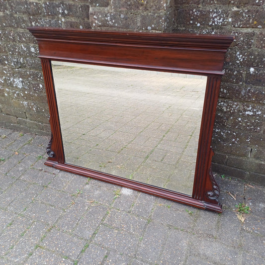 Large Antique Overmantel Mirror Victorian Late 19th Century Bevelled Glass Walnut or Mahogany Fluted Columns Acanthus Carving FREE DELIVERY