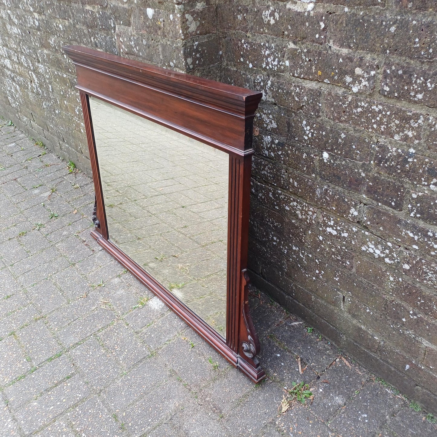 Large Antique Overmantel Mirror Victorian Late 19th Century Bevelled Glass Walnut or Mahogany Fluted Columns Acanthus Carving FREE DELIVERY
