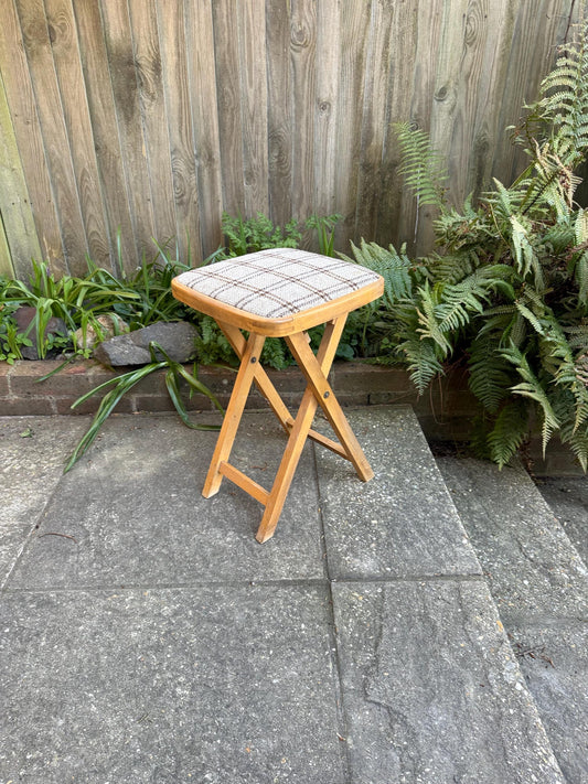 Retro folding upholstered stool - kitchen stool, vintage stool, folding stool