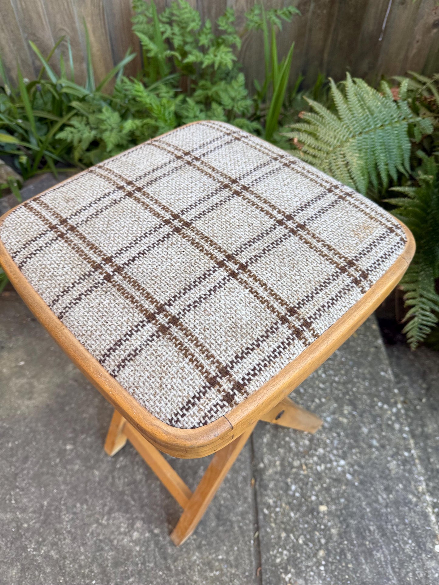 Retro folding upholstered stool - kitchen stool, vintage stool, folding stool