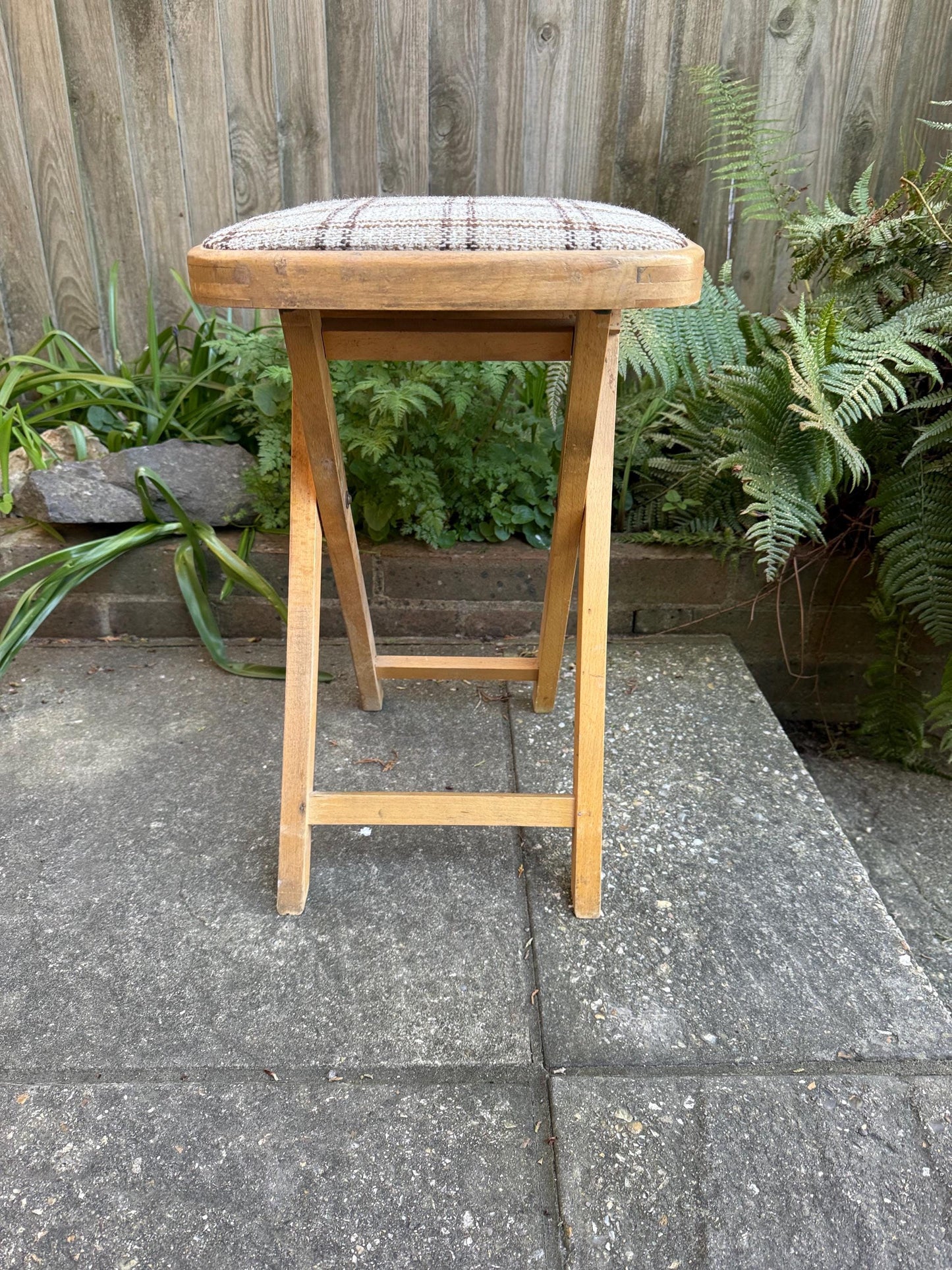 Retro folding upholstered stool - kitchen stool, vintage stool, folding stool