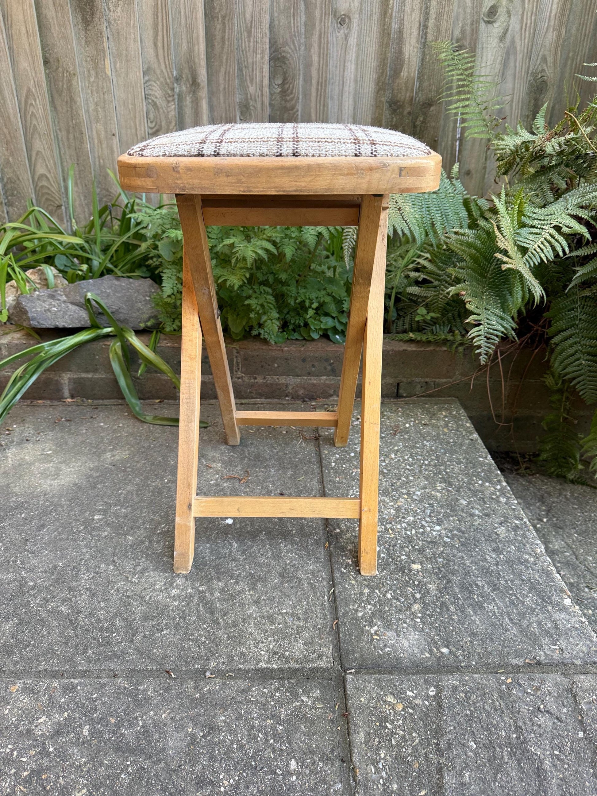 Retro folding upholstered stool - kitchen stool, vintage stool, folding stool