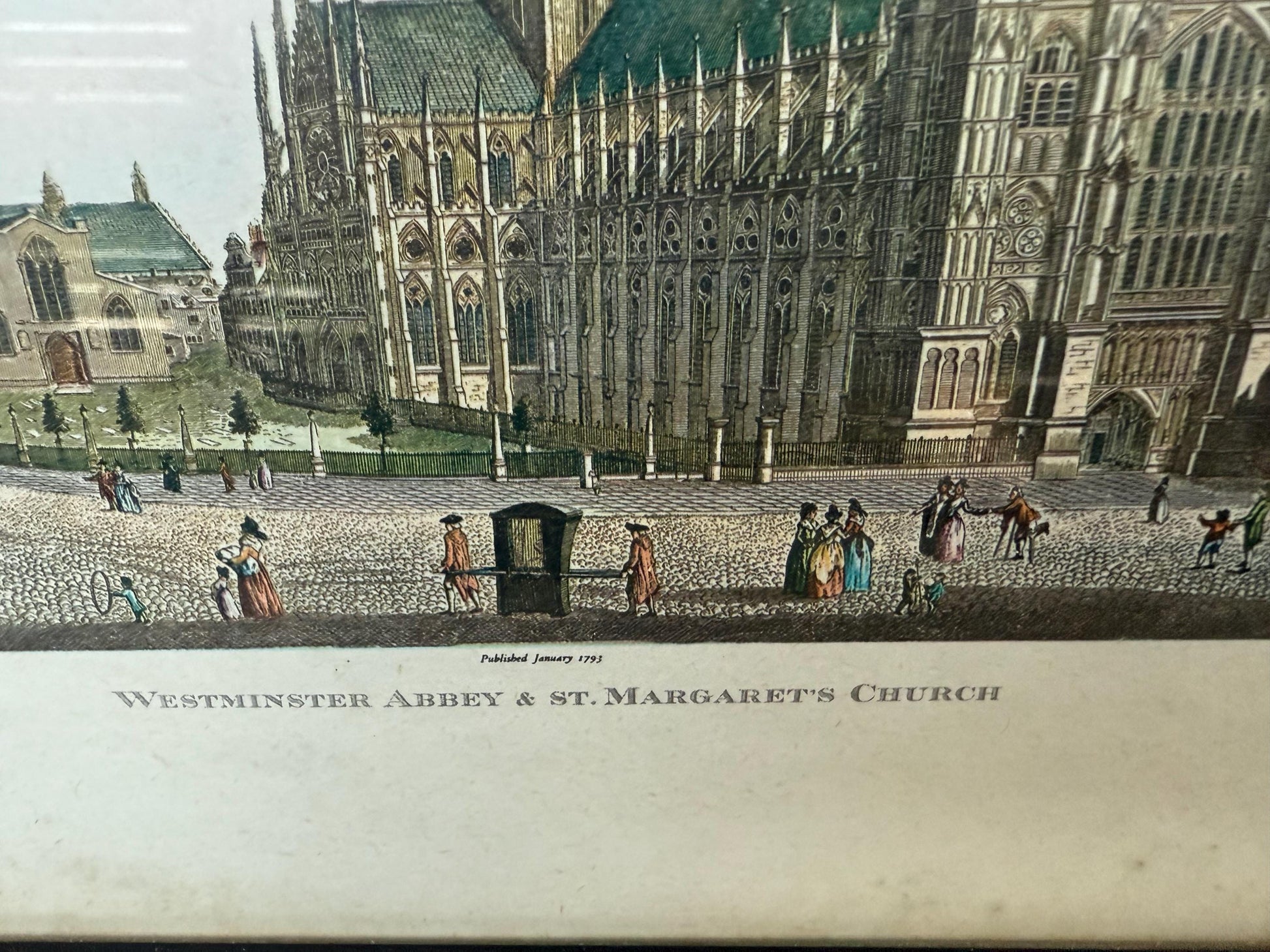 London Scenes – vintage colour aquatint prints by Havel & Sons, The Tower of London and Westminster Abbey, St Margaret’s Church, – 1800s
