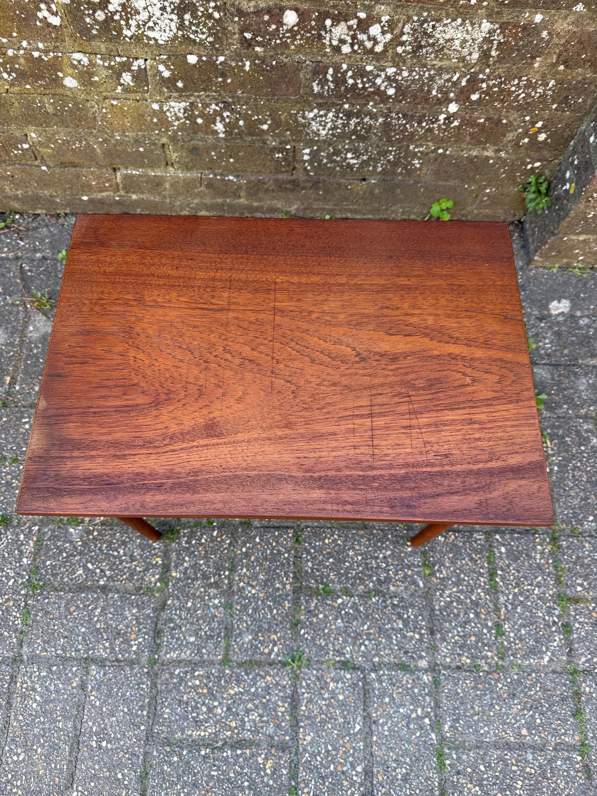 Retro 1970s small wooden table wide; plant table, plant stand, side table, vintage table 48cm x height 41cm x depth 34cm
