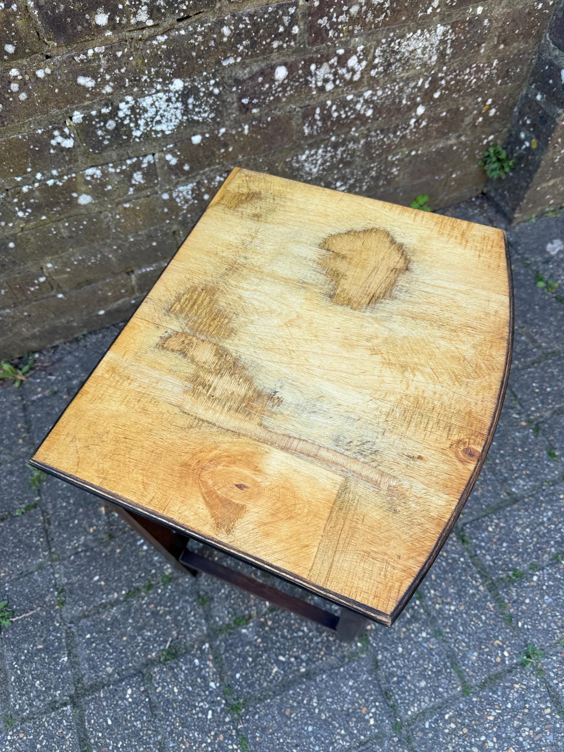 Unique upcycled retro vintage small table, small vintage plant stand, vintage oak table, lamp table 38cm w, 47cm h, 34cm deep