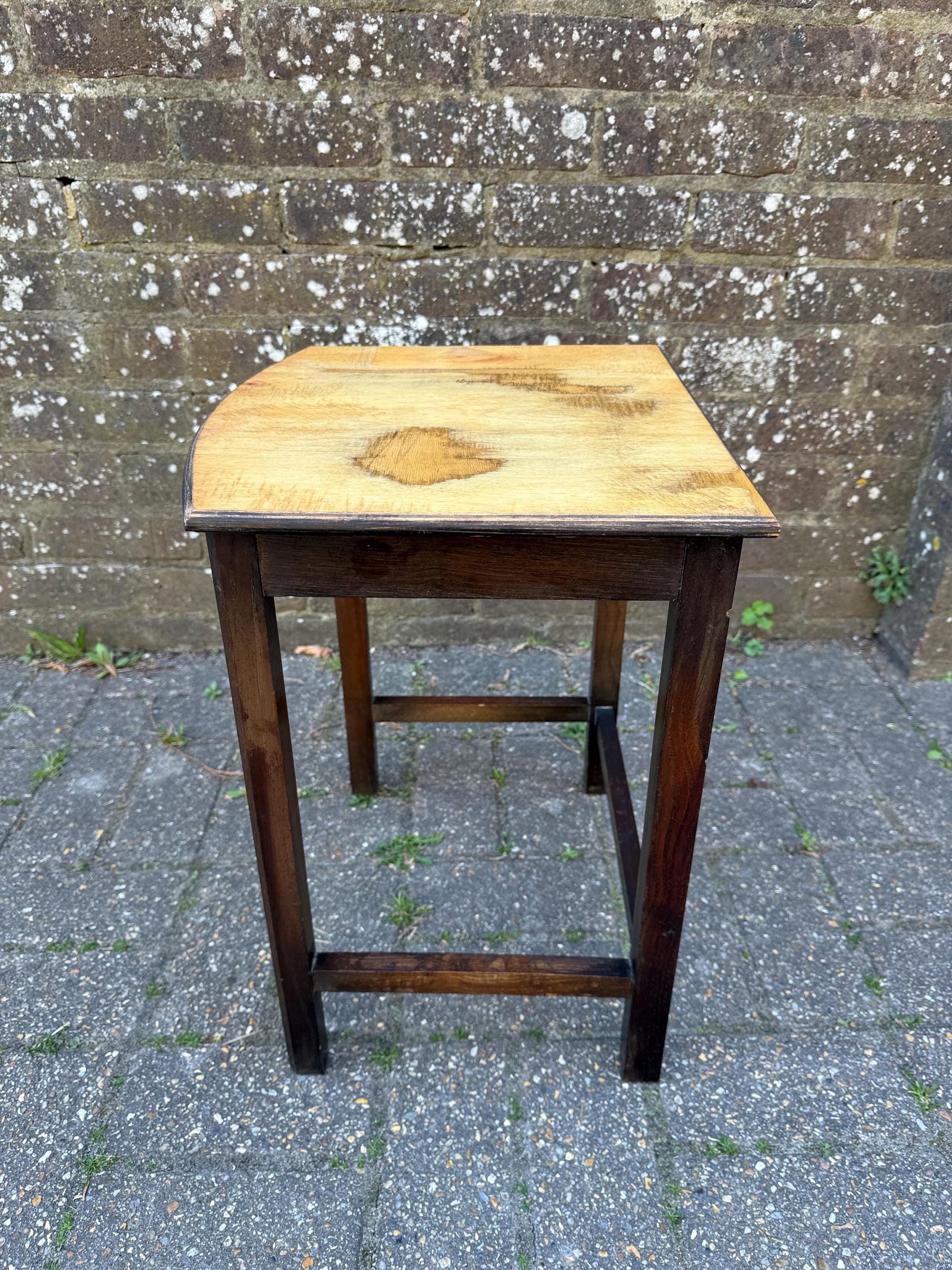 Unique upcycled retro vintage small table, small vintage plant stand, vintage oak table, lamp table 38cm w, 47cm h, 34cm deep