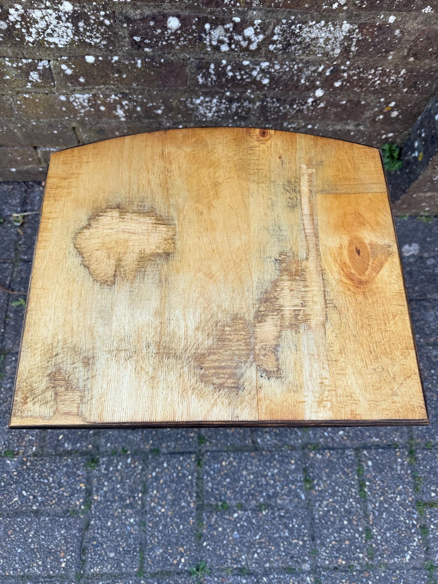 Unique upcycled retro vintage small table, small vintage plant stand, vintage oak table, lamp table 38cm w, 47cm h, 34cm deep