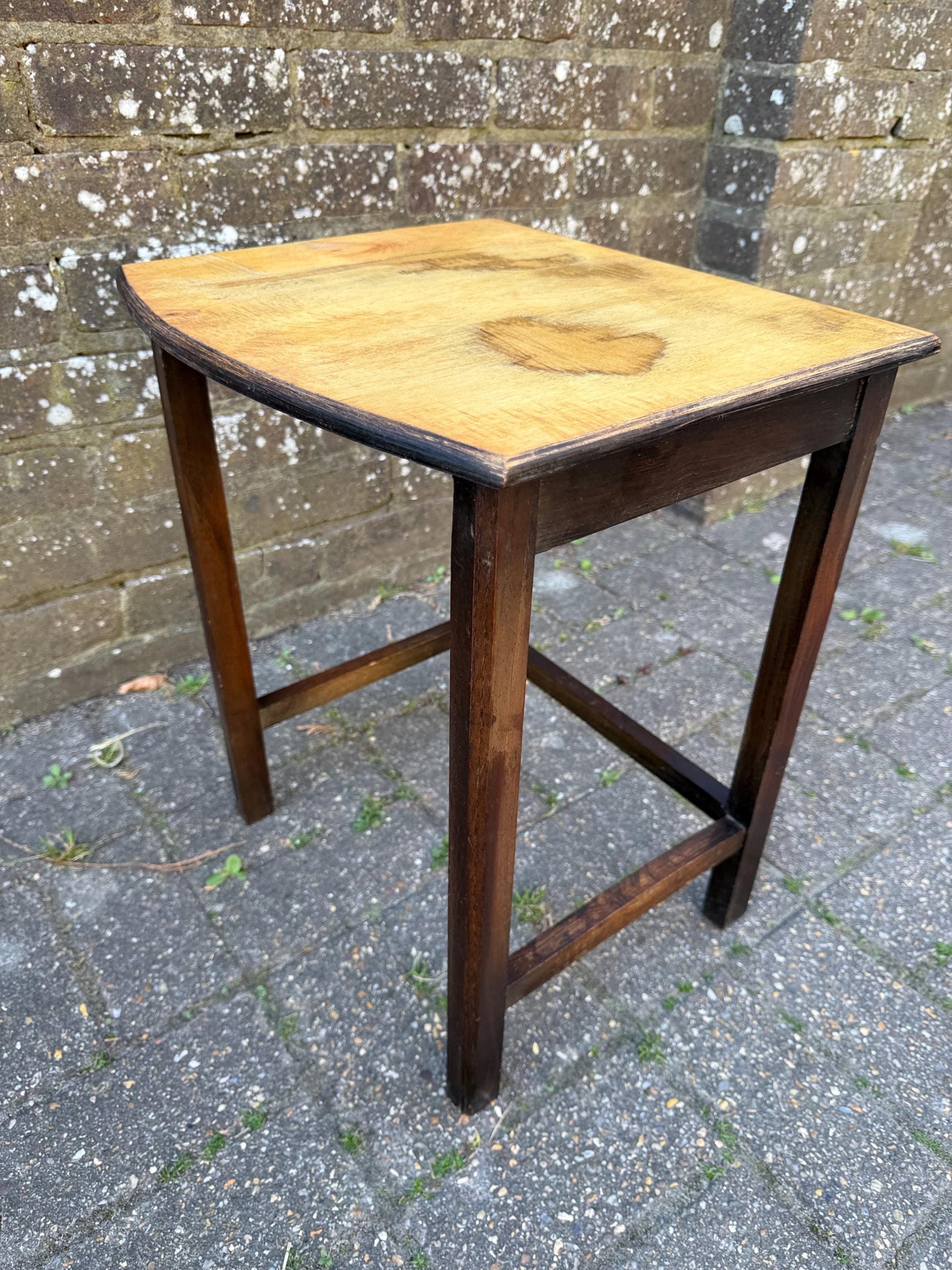 Unique upcycled retro vintage small table, small vintage plant stand, vintage oak table, lamp table 38cm w, 47cm h, 34cm deep