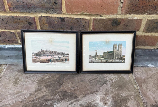 aquatint, engravings of London scenes. Town of London, Westminster abbey, 1800s prints