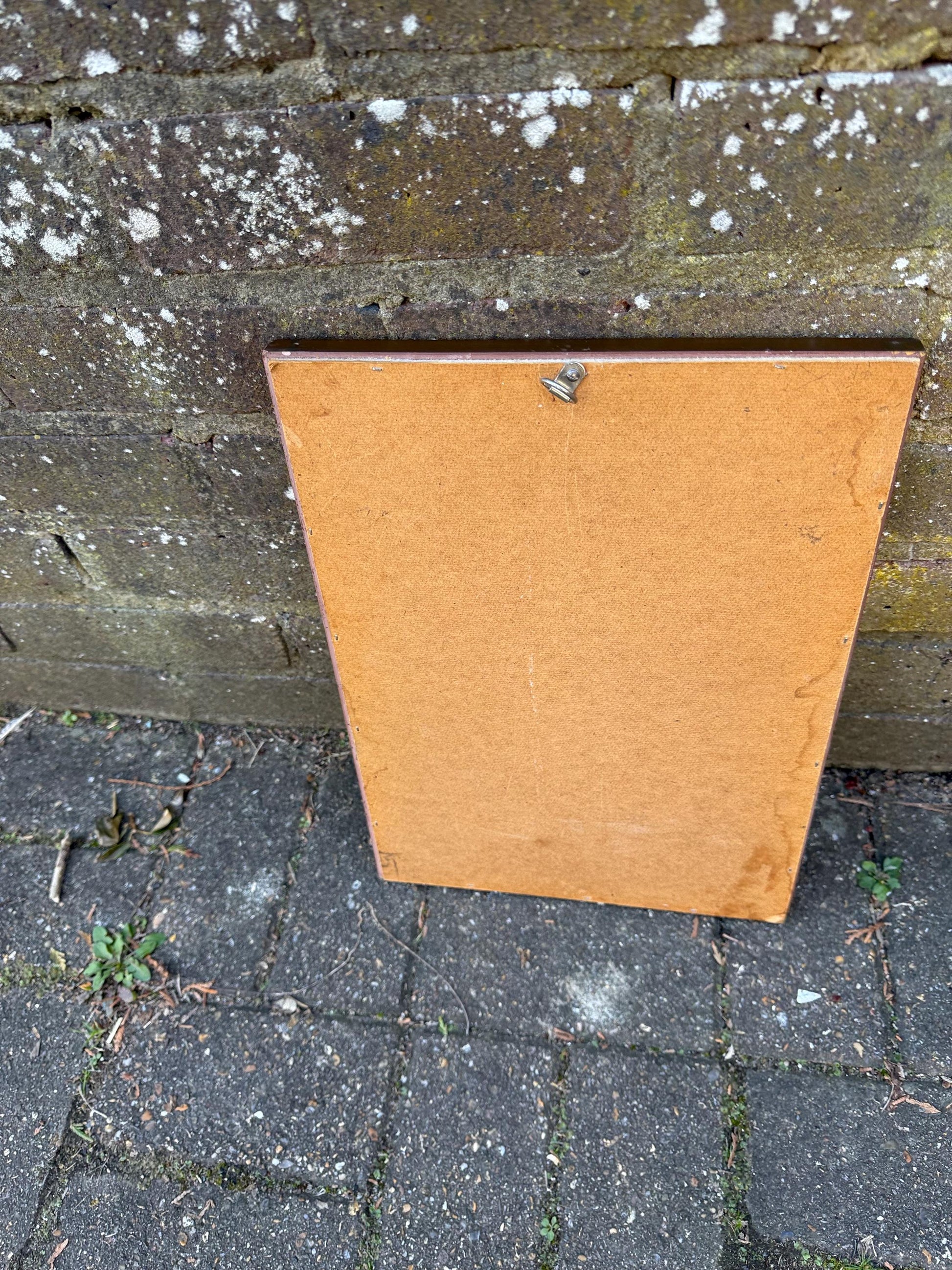Super 70s retro gilt mirror, vintage gold mirror, with misted glass finish (39cm x 28cm)