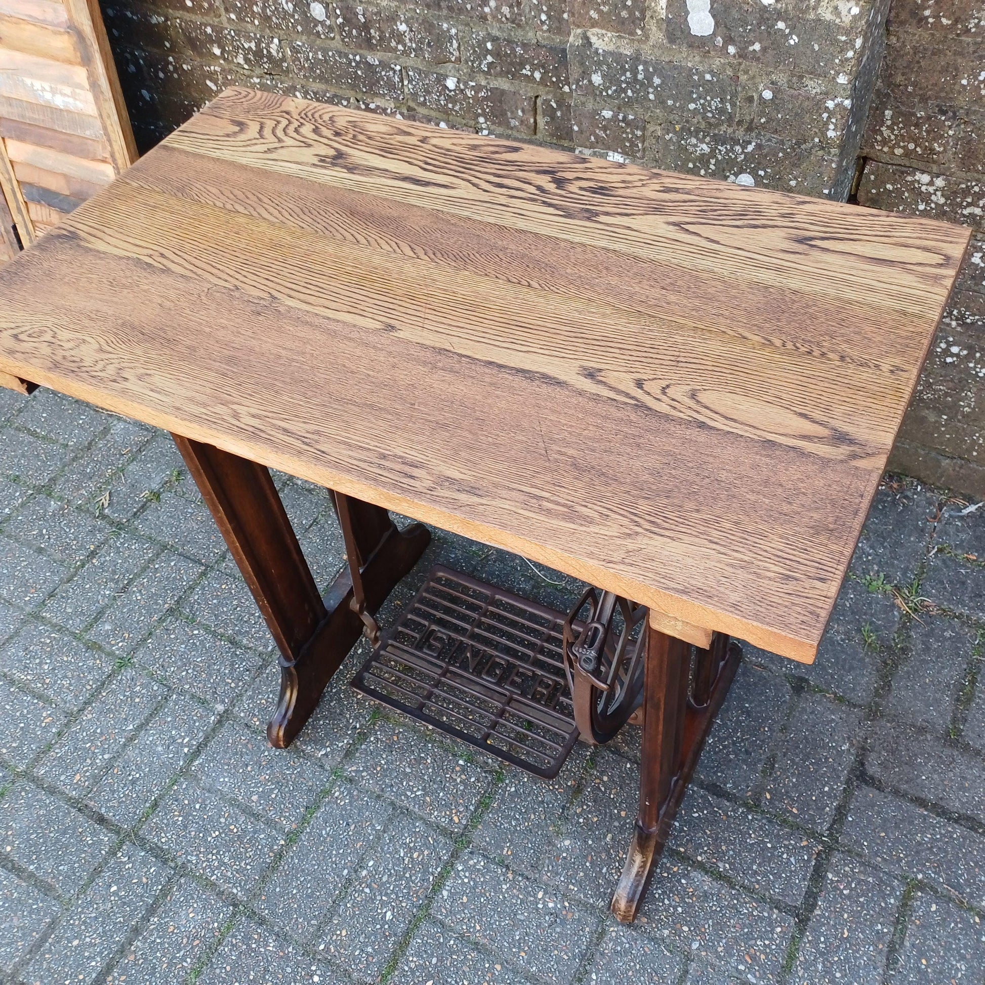 Upcycled Vintage Singer Treadle Sewing Machine Base Table Stripped Repurposed Oak Top Industrial Style FREE HAND Delivery