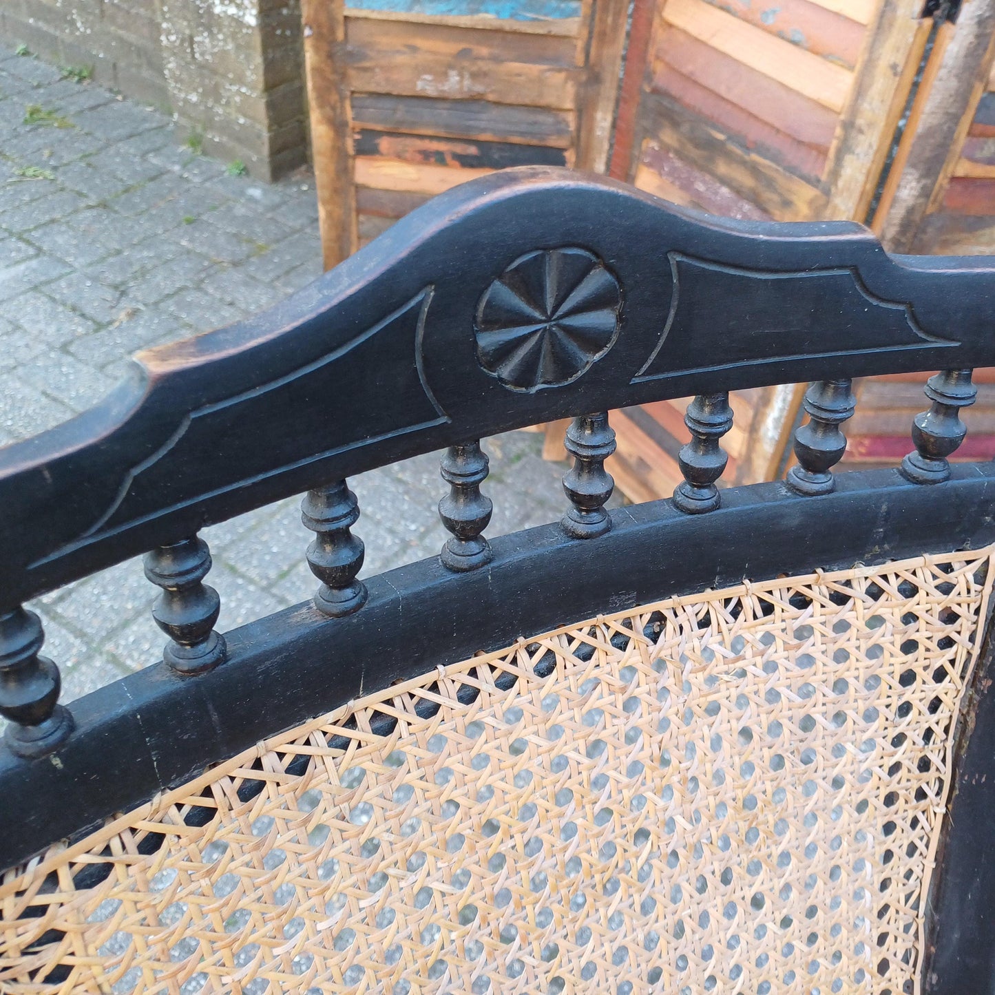 Ebonised New Cane and Wood Rocking Chair vintage Country Farmhouse Style FREE HAND Delivery