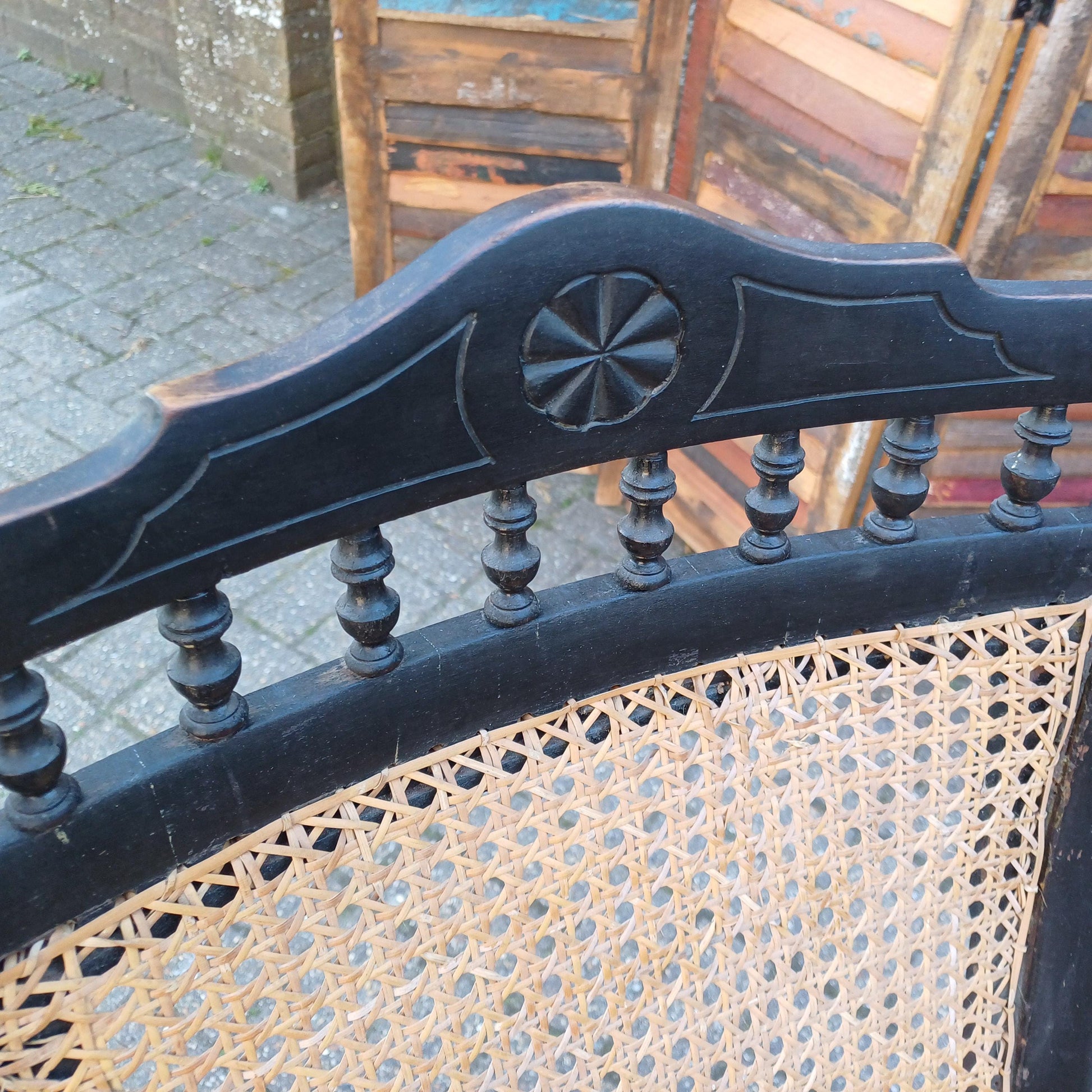 Ebonised New Cane and Wood Rocking Chair vintage Country Farmhouse Style FREE HAND Delivery