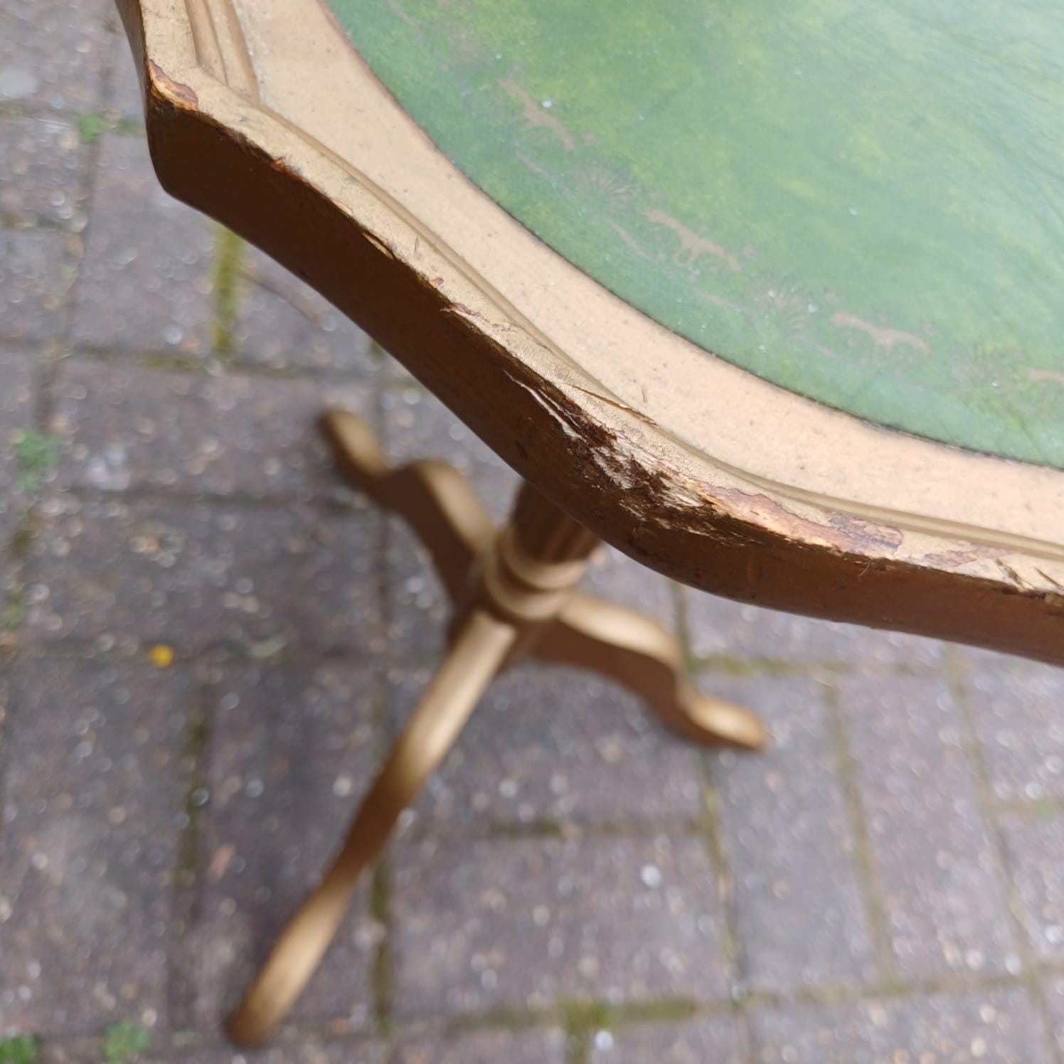 Vintage upcycled wine table, side or lamp table - gorgeous 1980s table with a matt gold painted finish & the original green leatherette top