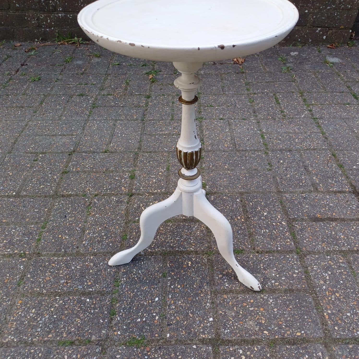Superb vintage painted white/cream and gold wine table, side table, vintage wooden table, lamp table - white with gold accents