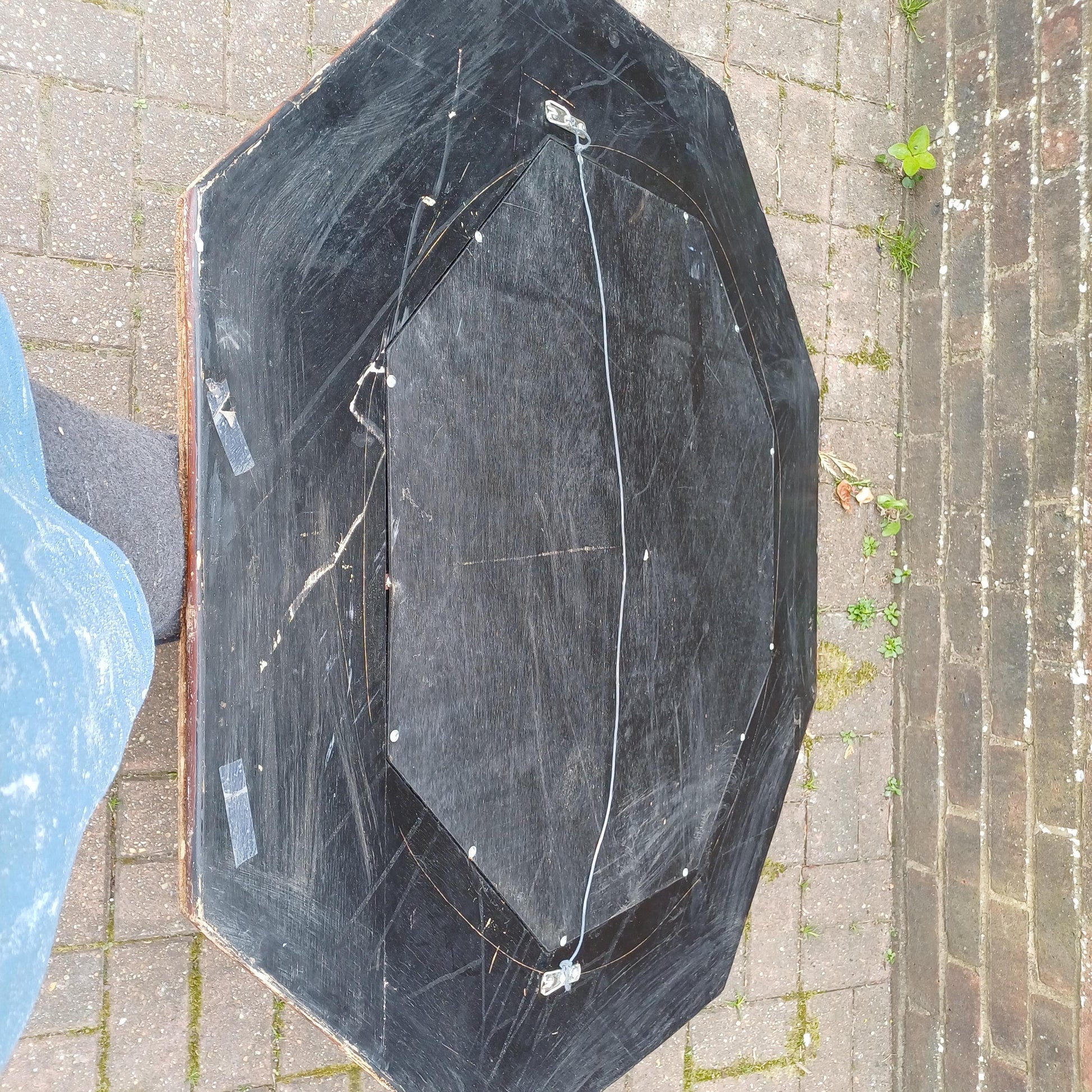 Large 1980s Upcycled Octagonal Mirror Stripped Plywood Frame with Bevelled Glass Rustic Vintage Industrial Wall Mirror FREE HAND Delivery