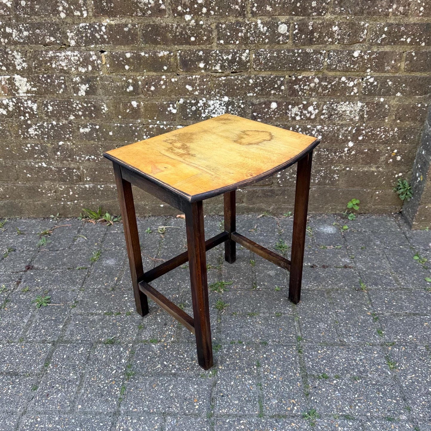 Unique upcycled retro vintage small table, small vintage plant stand, vintage oak table, lamp table 38cm w, 47cm h, 34cm deep