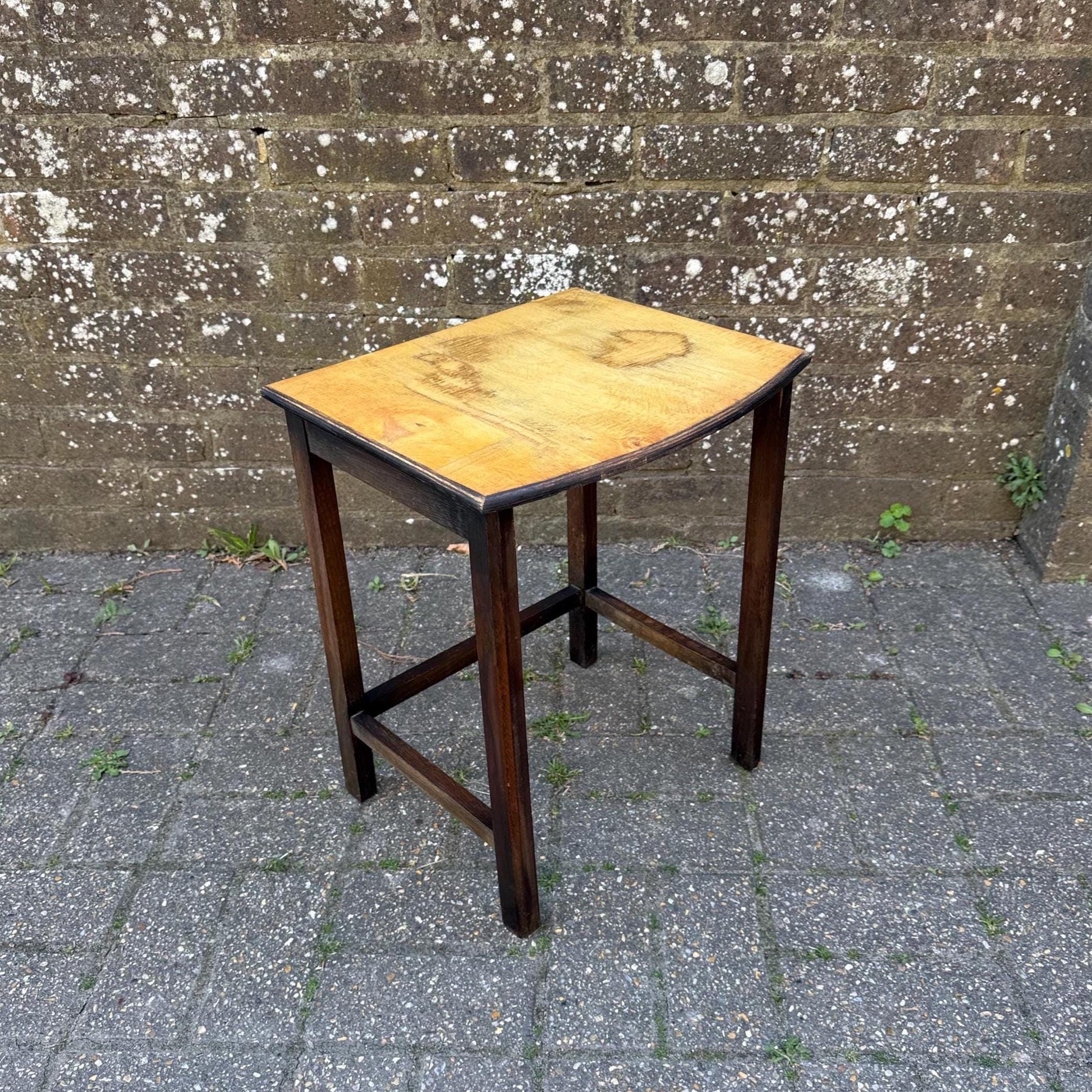 Unique upcycled retro vintage small table, small vintage plant stand, vintage oak table, lamp table 38cm w, 47cm h, 34cm deep