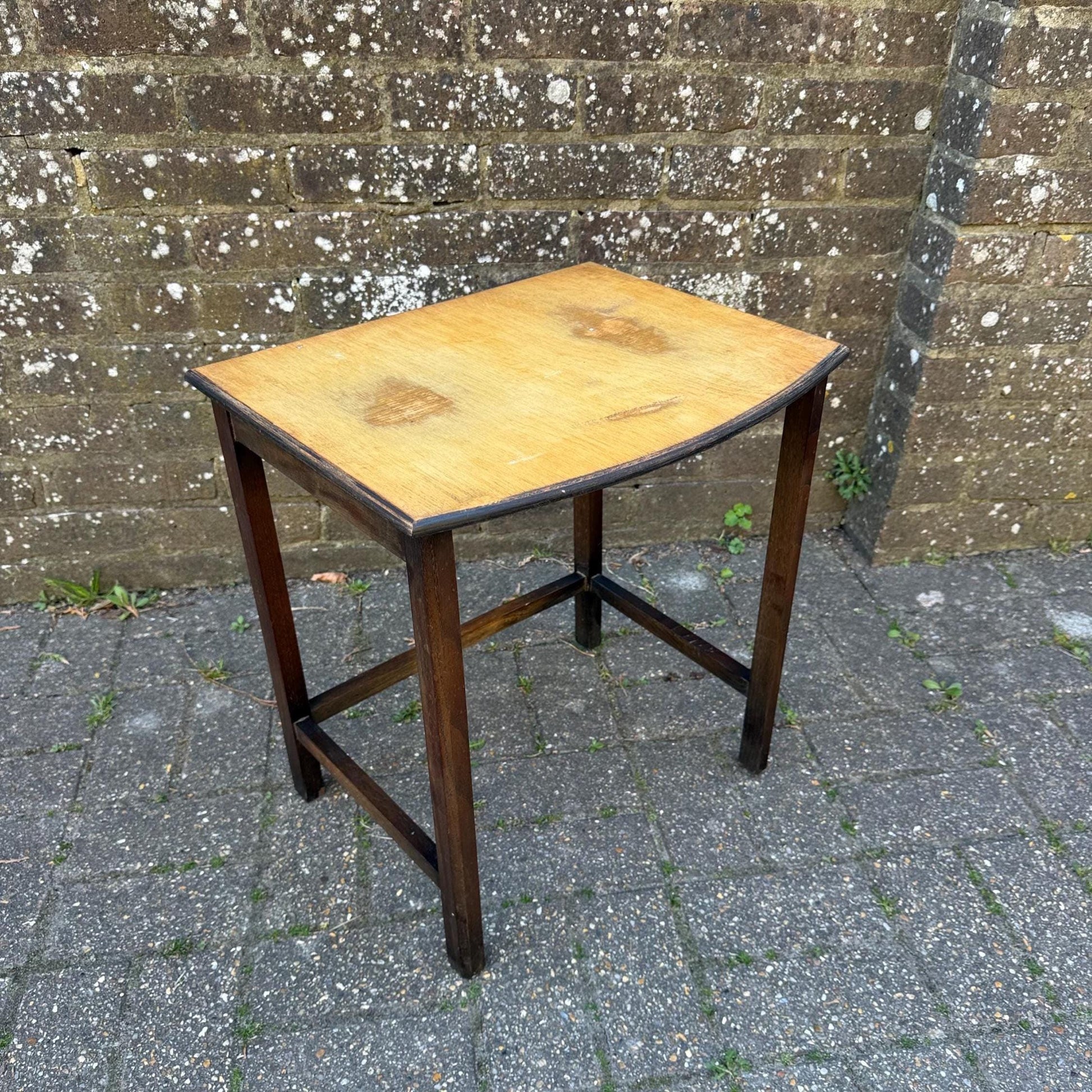 Unique hand sanded retro vintage oak table, lamp table, sanded plant stand, vintage table (46cm x 50cm x 37cm)