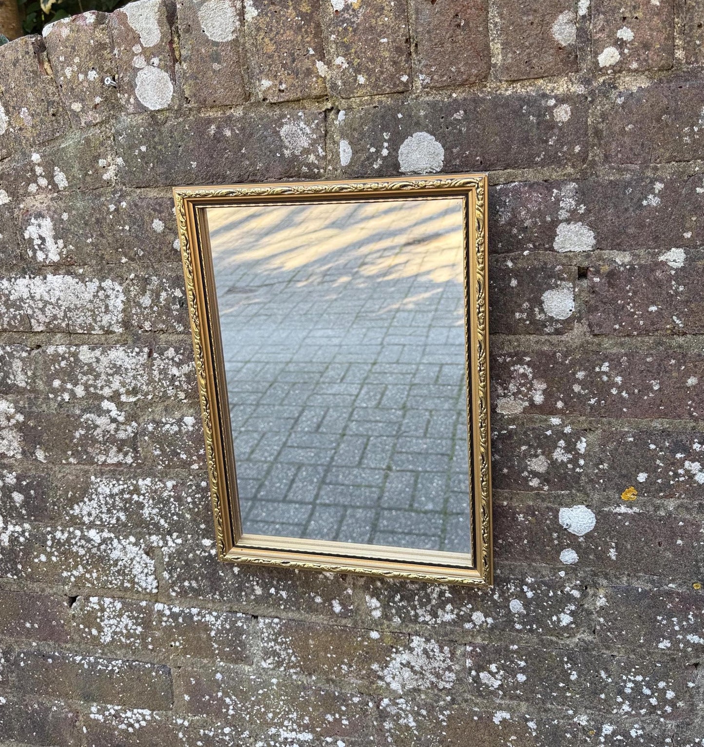 retro 70s gilt mirror. vgc. small gold vintage mirror.