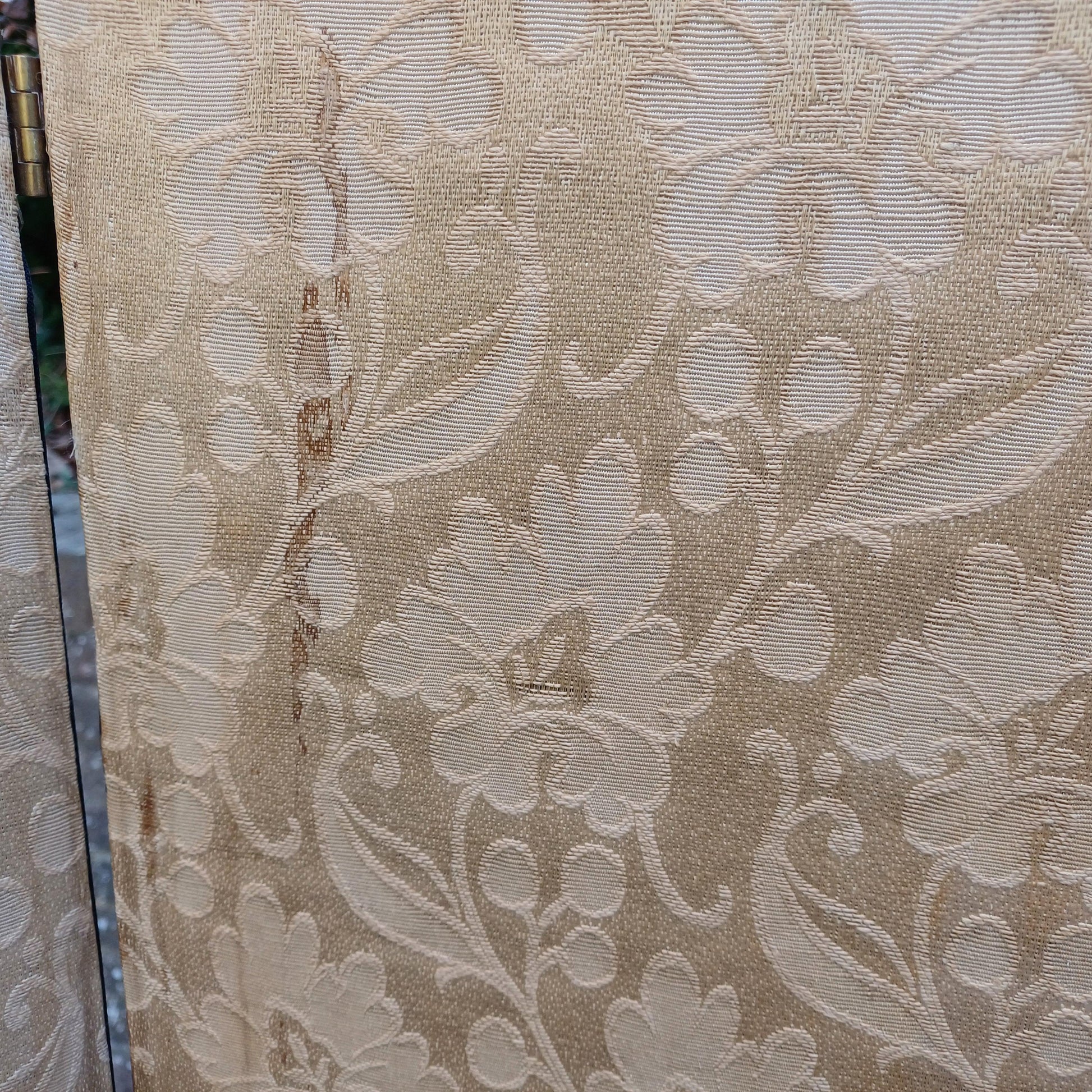 Vintage Double-Sided Folding Screen 2 Panel Room Divider Gold Floral Fabric & Embroidered Birds Chinoiserie Style Antique FREE HAND Delivery