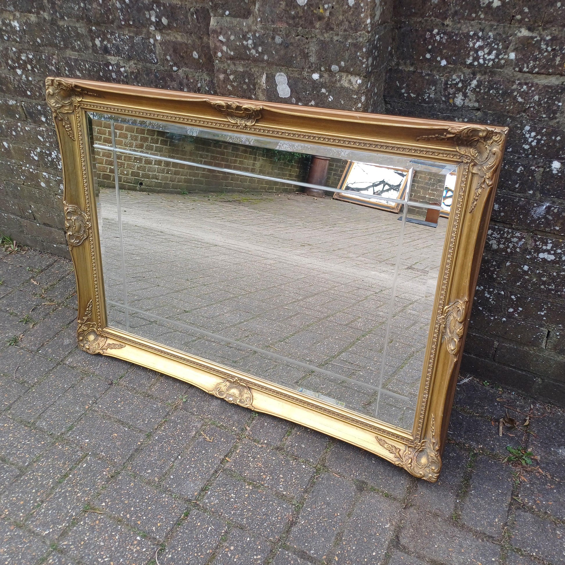 Huge Vintage 80s French Louis XV-Style Wall Mirror Ornate Gilt Frame, Bevelled Glass Panels FREE HAND Delivery