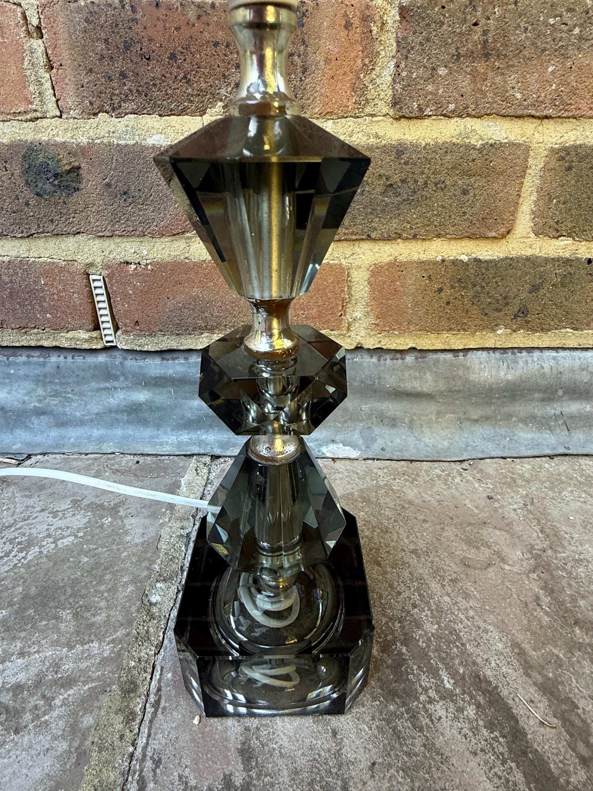 Retro vintage cut glass grey European vintage lamp - working