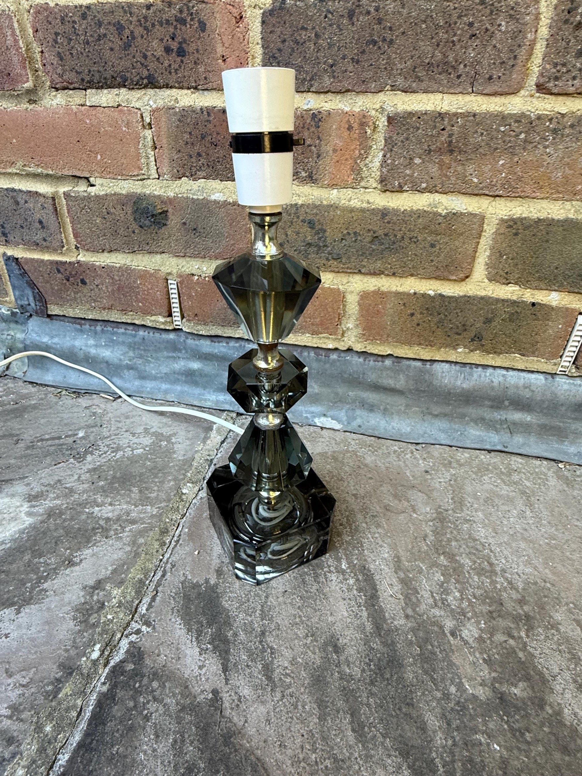 Retro vintage cut glass grey European vintage lamp - working