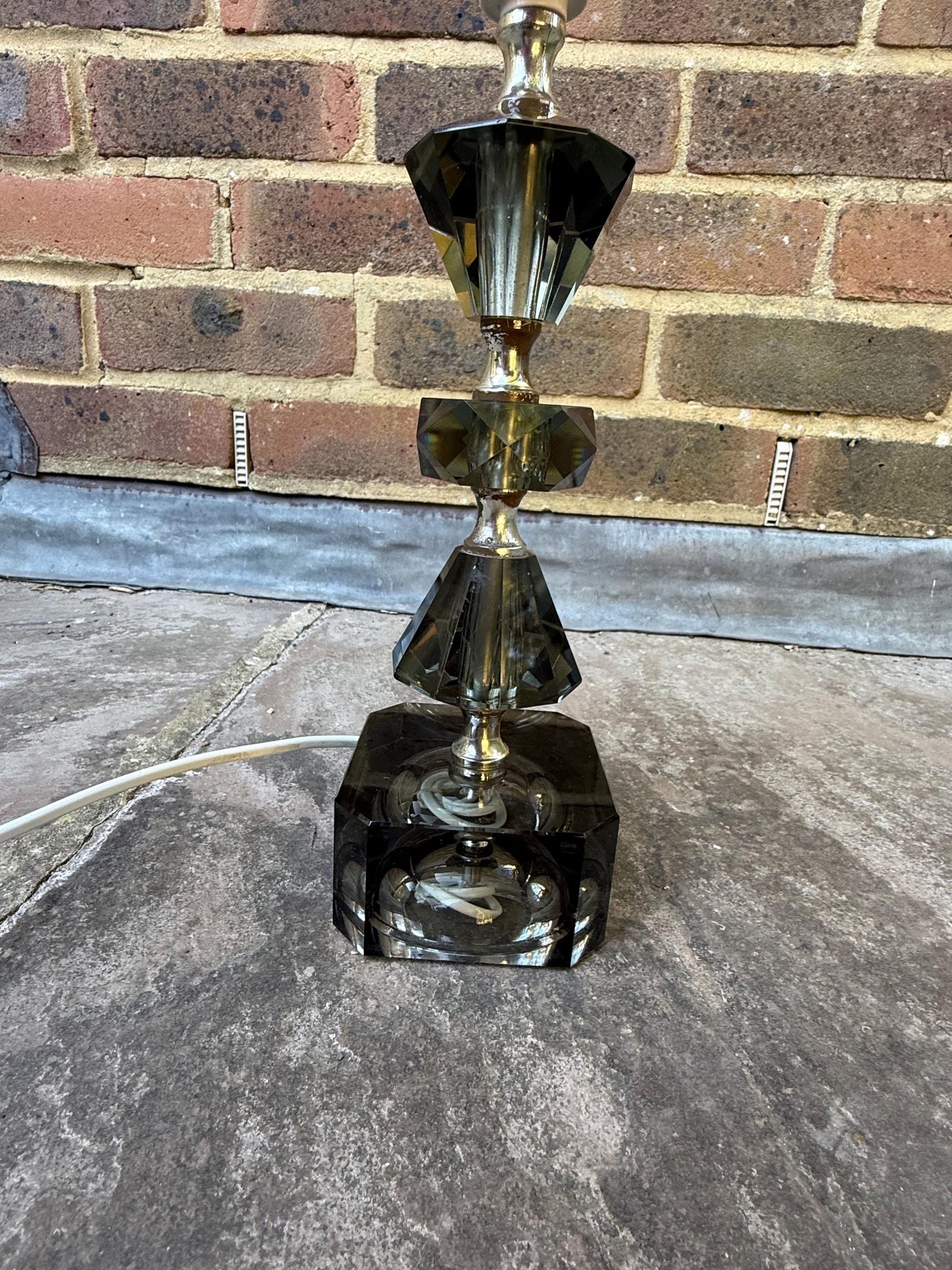 Retro vintage cut glass grey European vintage lamp - working