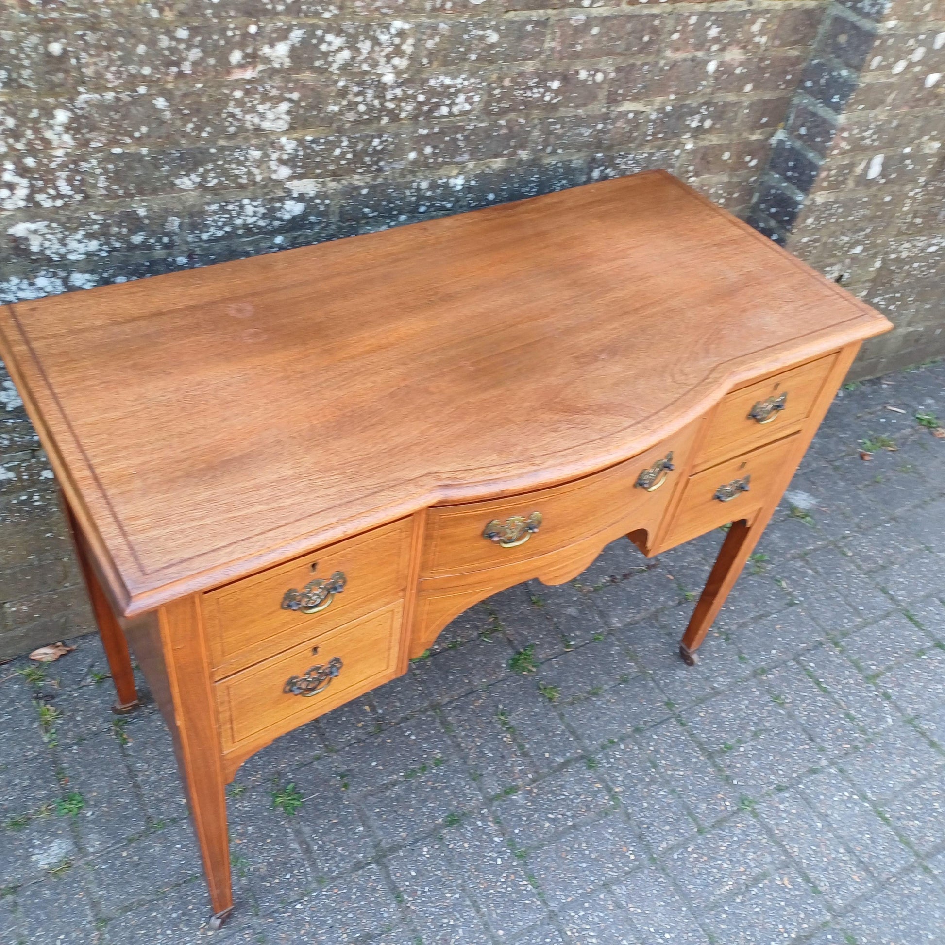 DRAFT Vintage Serpentine Mahogany Sideboard Georgian Edwardian Style Dressing Chest Inlaid Veneer Brass Handles Furniture FREE HAND Delivery