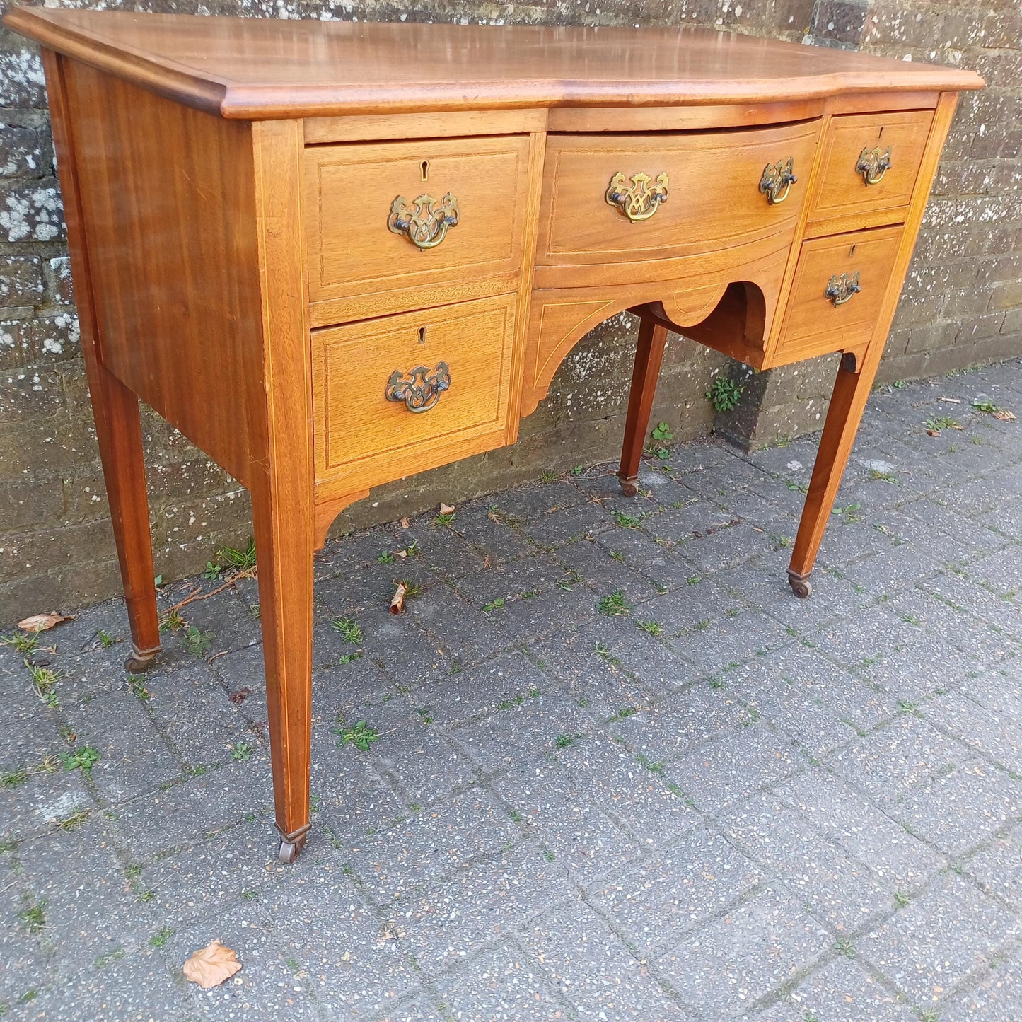 DRAFT Vintage Serpentine Mahogany Sideboard Georgian Edwardian Style Dressing Chest Inlaid Veneer Brass Handles Furniture FREE HAND Delivery