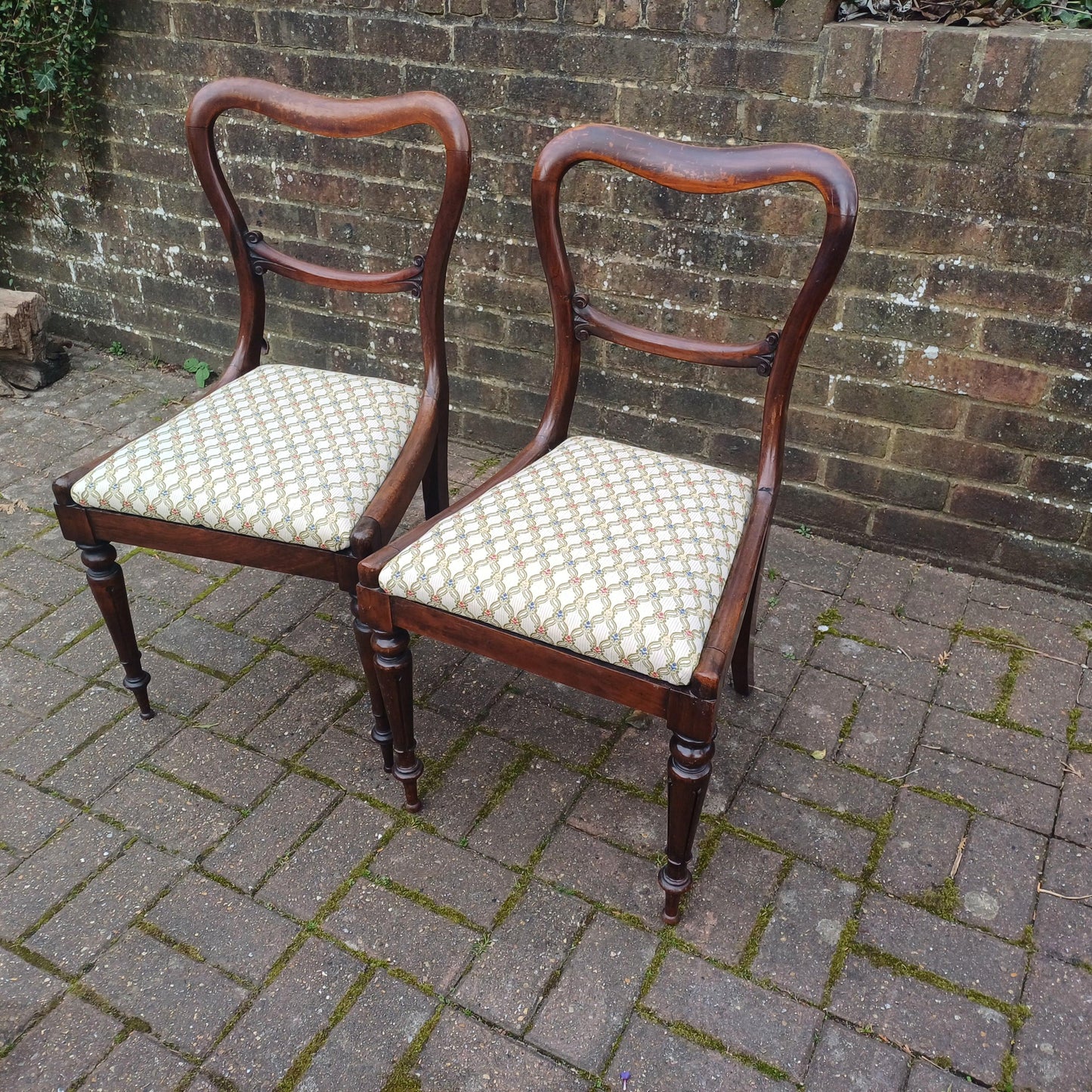Pair of Early Antique Victorian Rosewood Balloon Back Chairs (c. 1850-1870) – New Fine Upholsterery & Elegantly Crafted FREE HAND Delivery