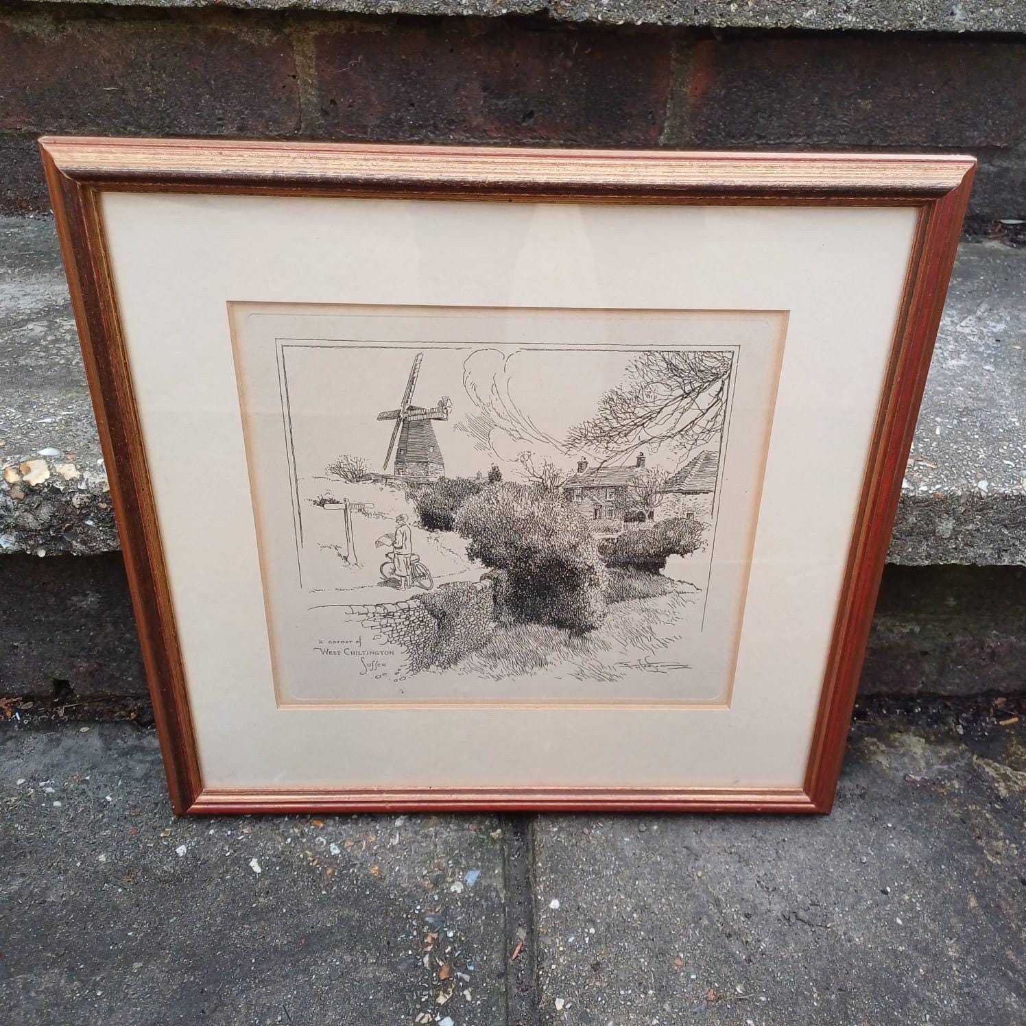 Sussex Cycling Prints - 3 pen and ink drawings of West & East Sussex Scenes, all professionally framed