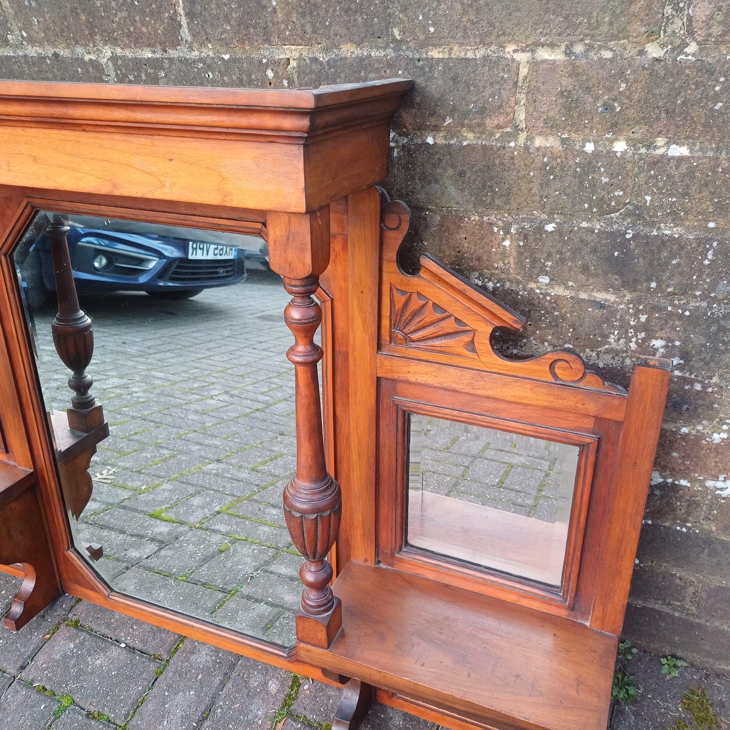 Antique Ornate Over Mantel Wall Mirror – Late Victorian or Edwardian, Solid Mahogany or Walnut Bevelled Ornate Carvings FREE HAND Delivery