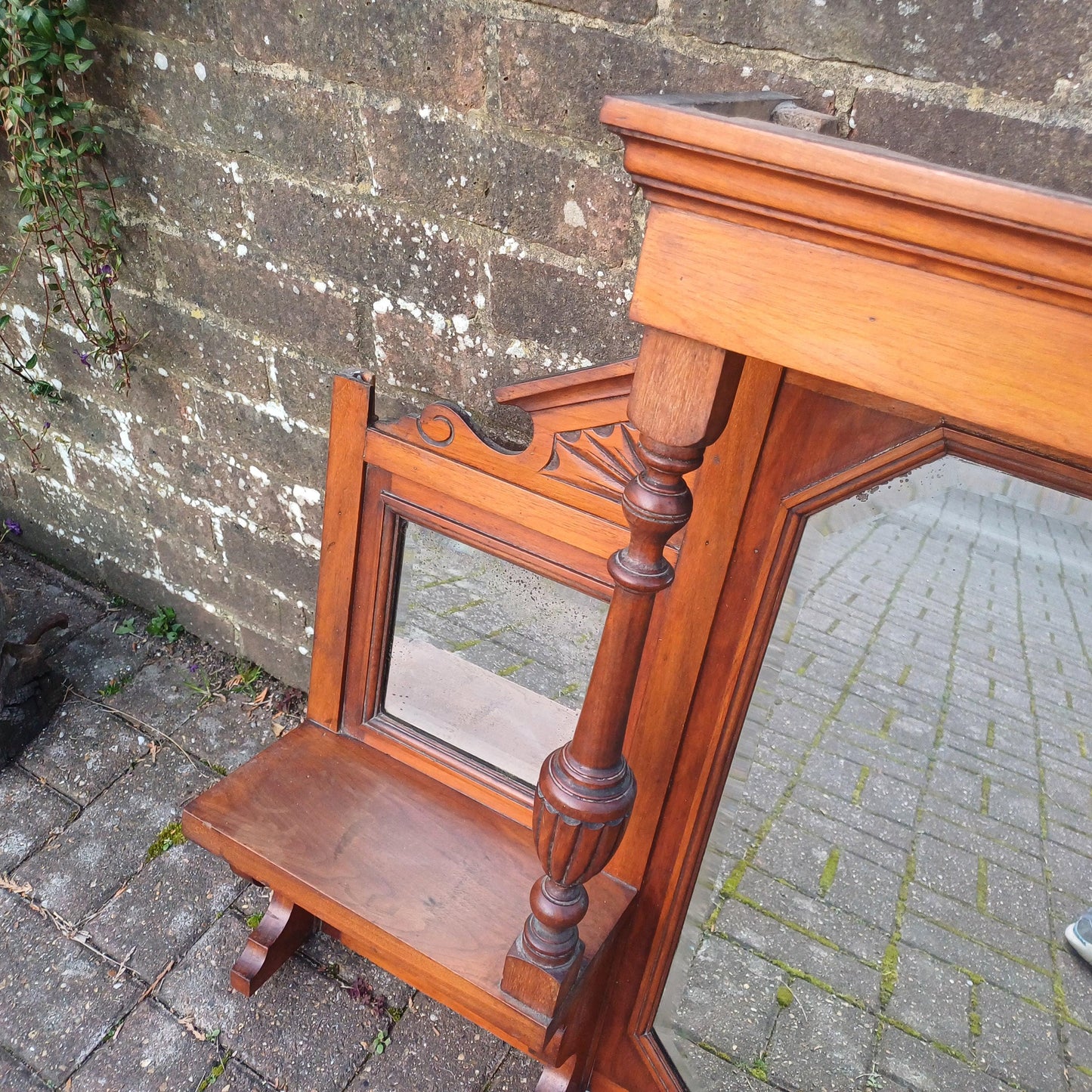Antique Ornate Over Mantel Wall Mirror – Late Victorian or Edwardian, Solid Mahogany or Walnut Bevelled Ornate Carvings FREE HAND Delivery