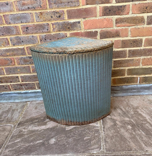 mid cetury retro laundry basket by lloyd loom. original lloydloom.  teal and gold