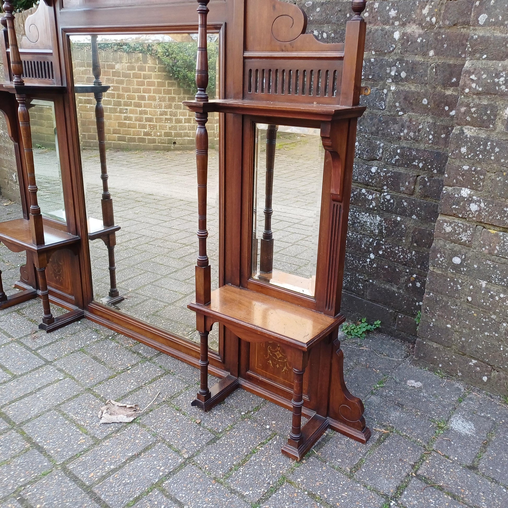 Huge Antique Victorian Overmantel Pier Mirror Mahogany/Walnut, Marquetry Inlay, Ornate Carvings, c.1880-1900 FREE HAND Delivery 152 x 137 cm