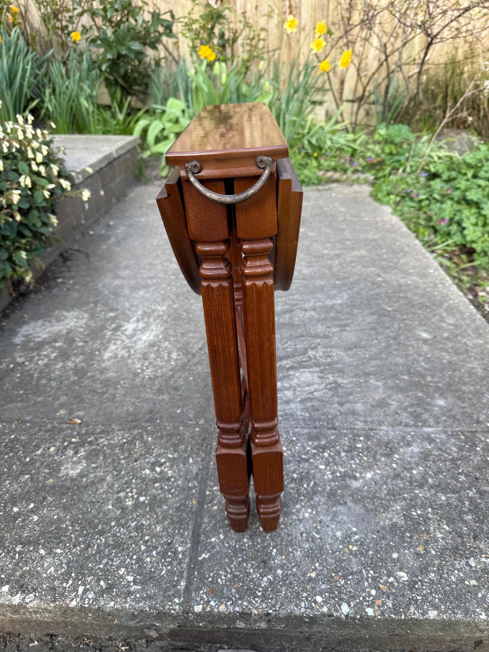 Classic vintage fold up wooden table, end table, coffee table, plant stand - 1980s