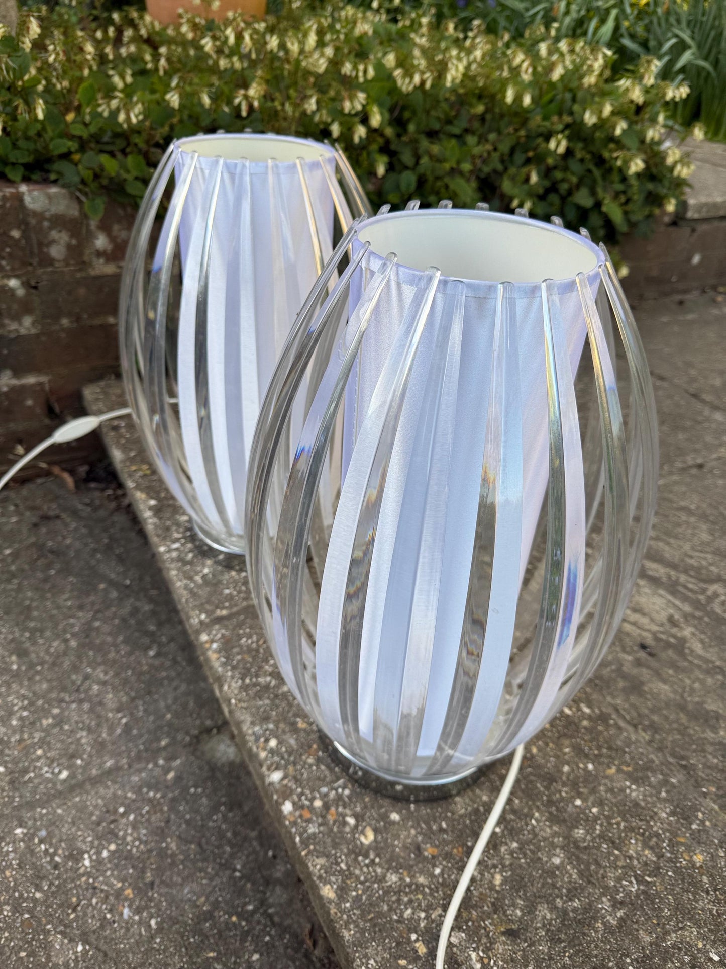 Standout Cage / Lantern Vintage Table Lamps - Pair of large oval Scandi style, table lamps - working PAT tested