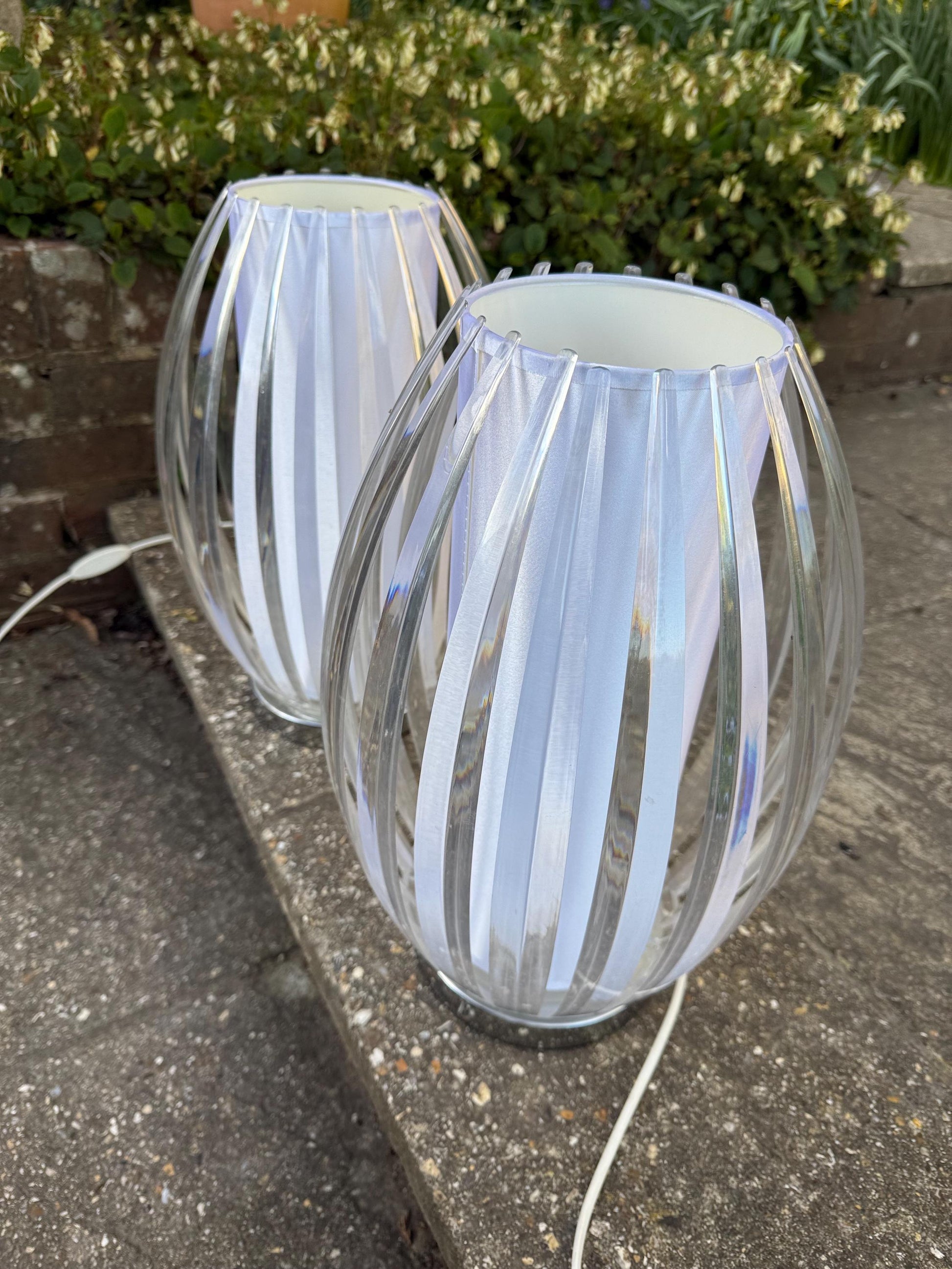 Standout Cage / Lantern Vintage Table Lamps - Pair of large oval Scandi style, table lamps - working PAT tested