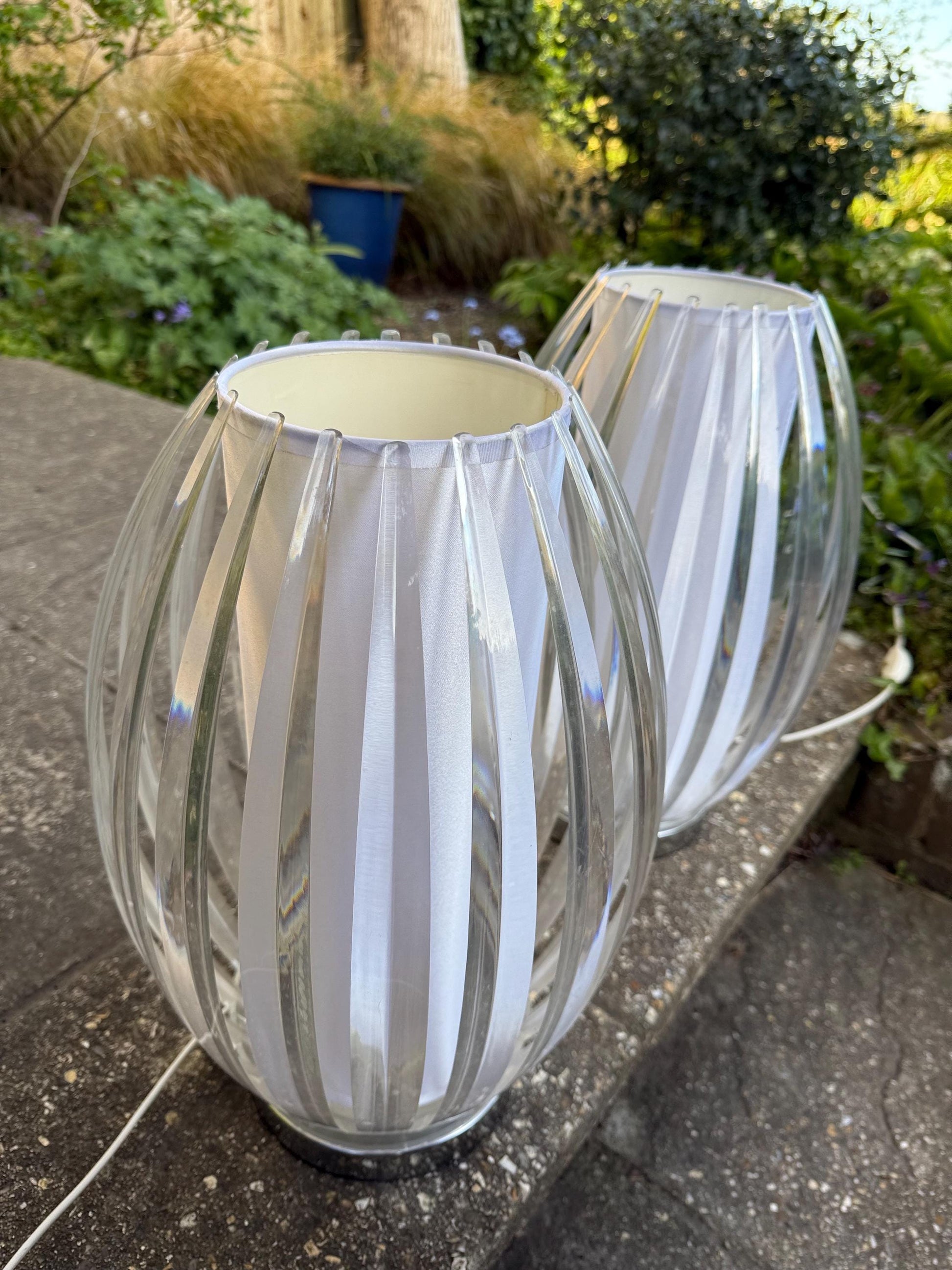 Standout Cage / Lantern Vintage Table Lamps - Pair of large oval Scandi style, table lamps - working PAT tested