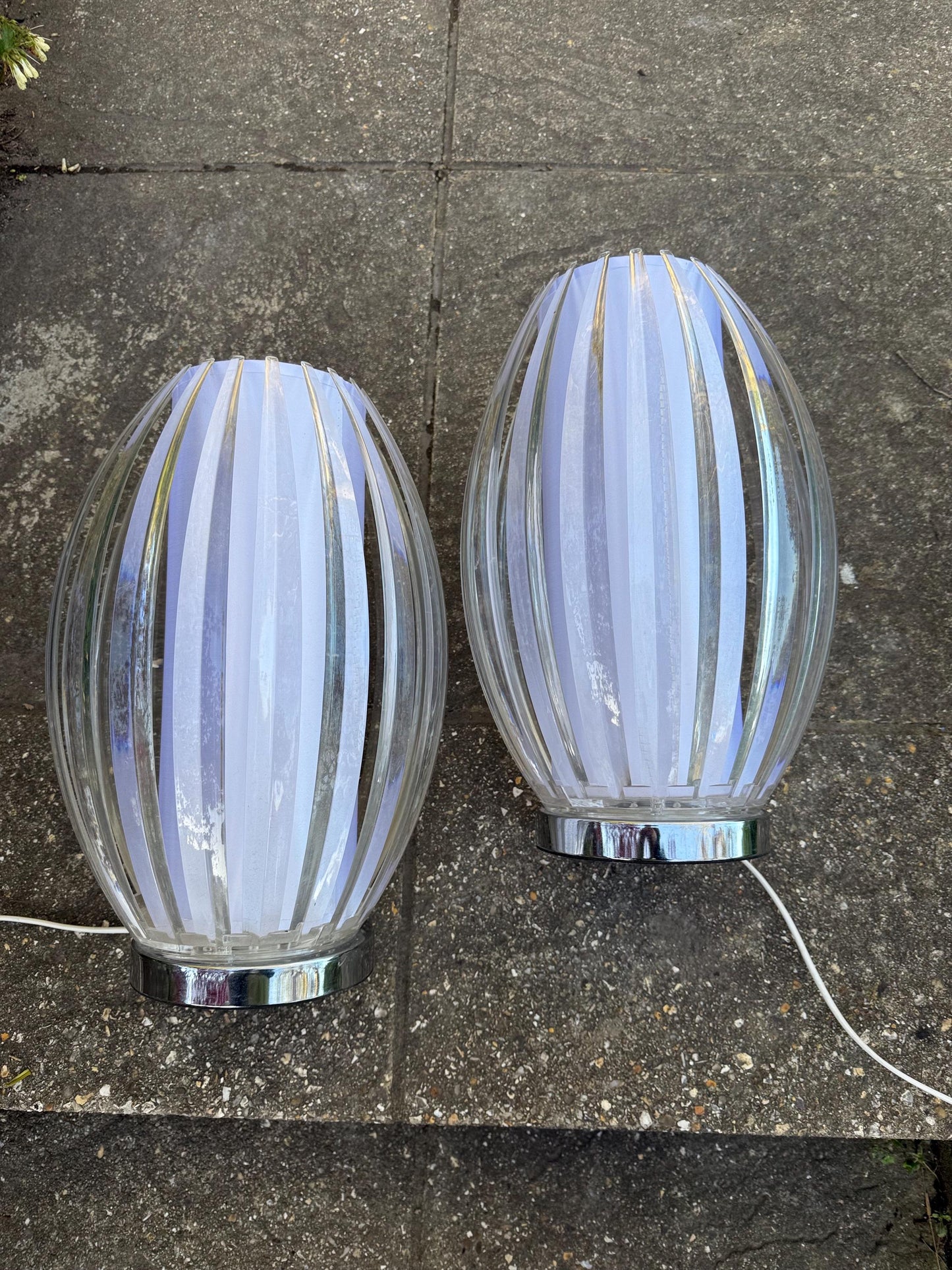 Standout Cage / Lantern Vintage Table Lamps - Pair of large oval Scandi style, table lamps - working PAT tested