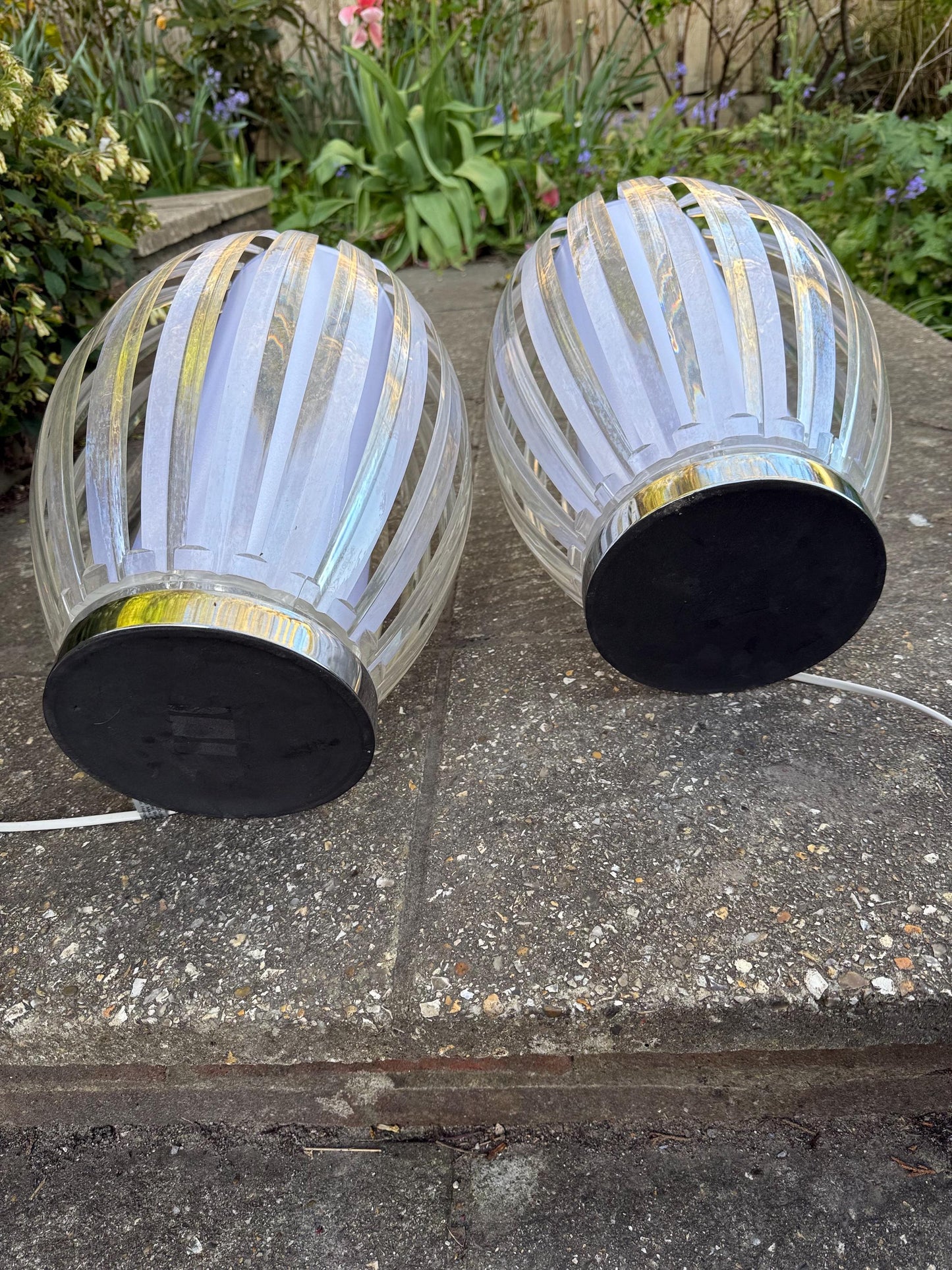 Standout Cage / Lantern Vintage Table Lamps - Pair of large oval Scandi style, table lamps - working PAT tested