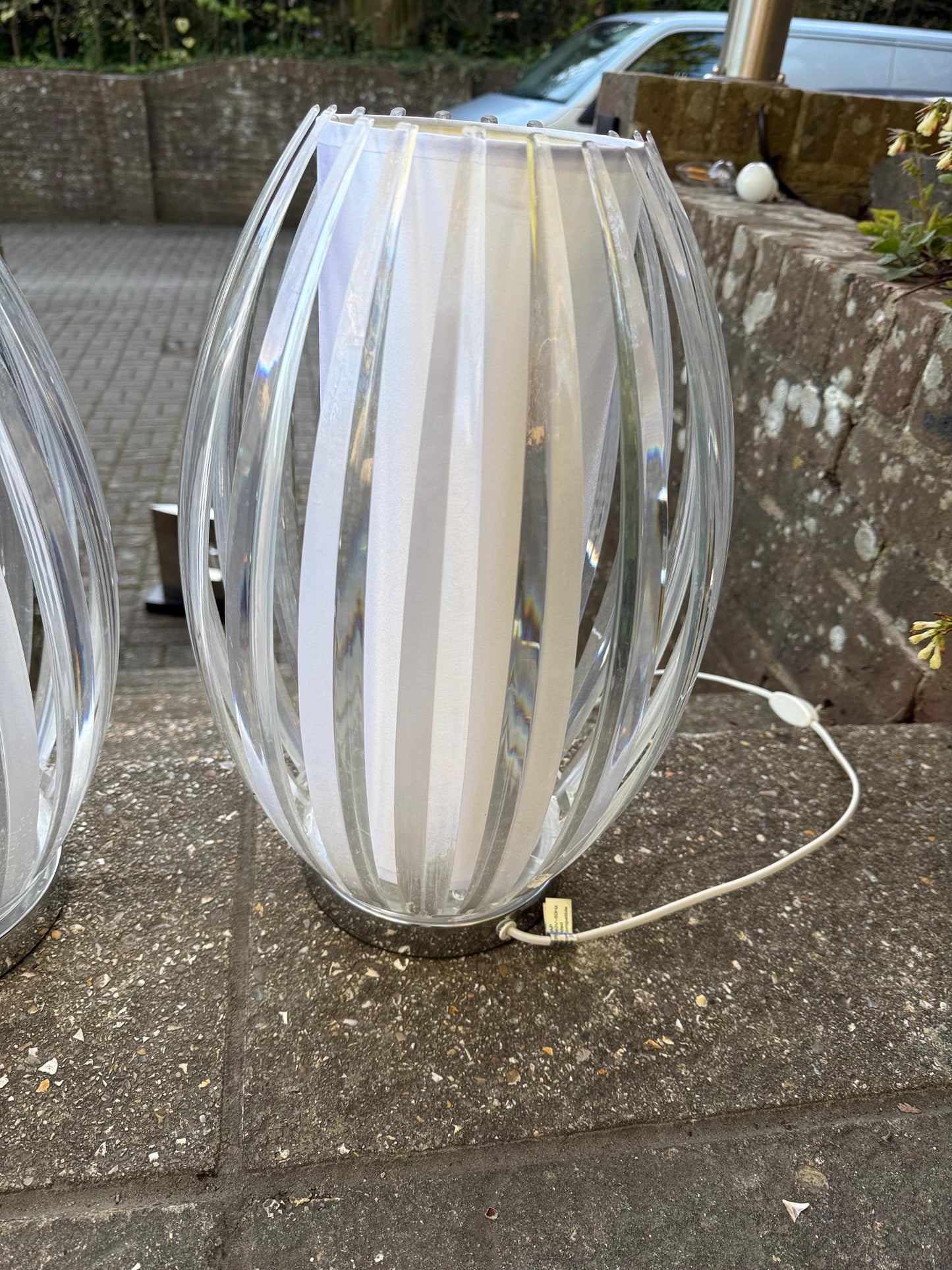 Standout Cage / Lantern Vintage Table Lamps - Pair of large oval Scandi style, table lamps - working PAT tested