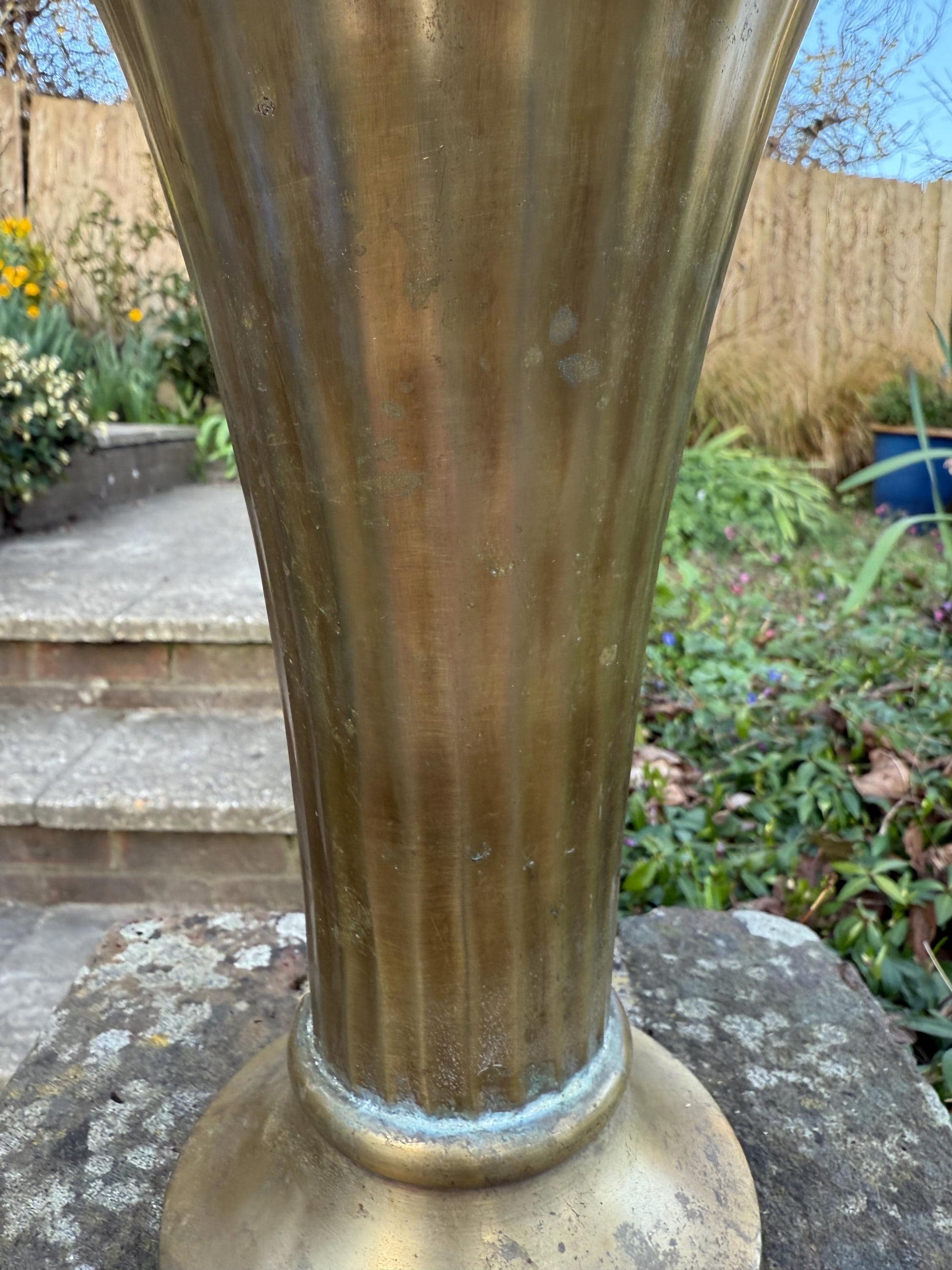 Art Deco Styling Solid Cast Brass Fluted and Scalloped Edge Brass Vase, heavy quality vintage vase