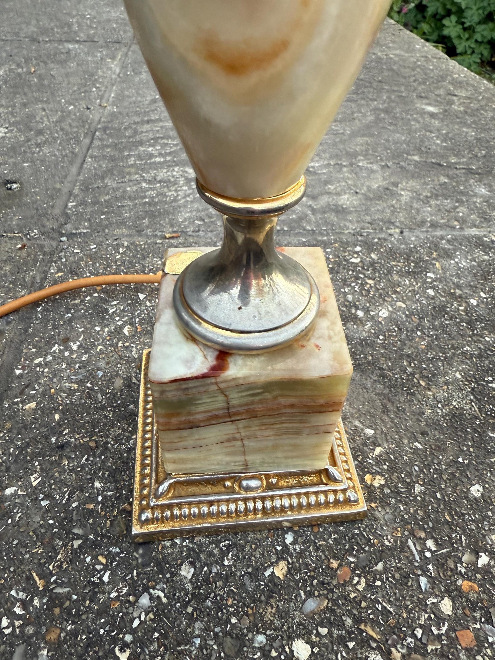 Rare Pakistan Onyx Retro Vintage Table Lamp - two tone metal finish, Made in Italy